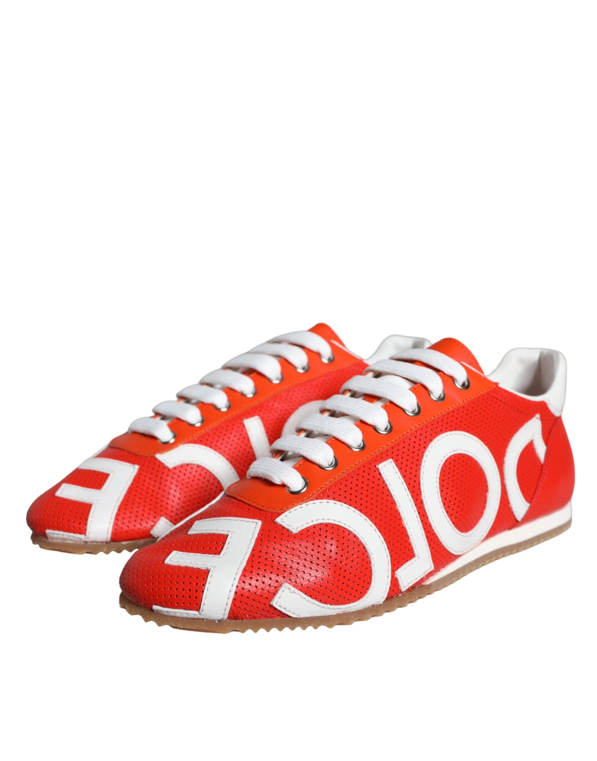 Dolce & Gabbana Red White Leather Logo Casual Sneakers Shoes Glam Steals