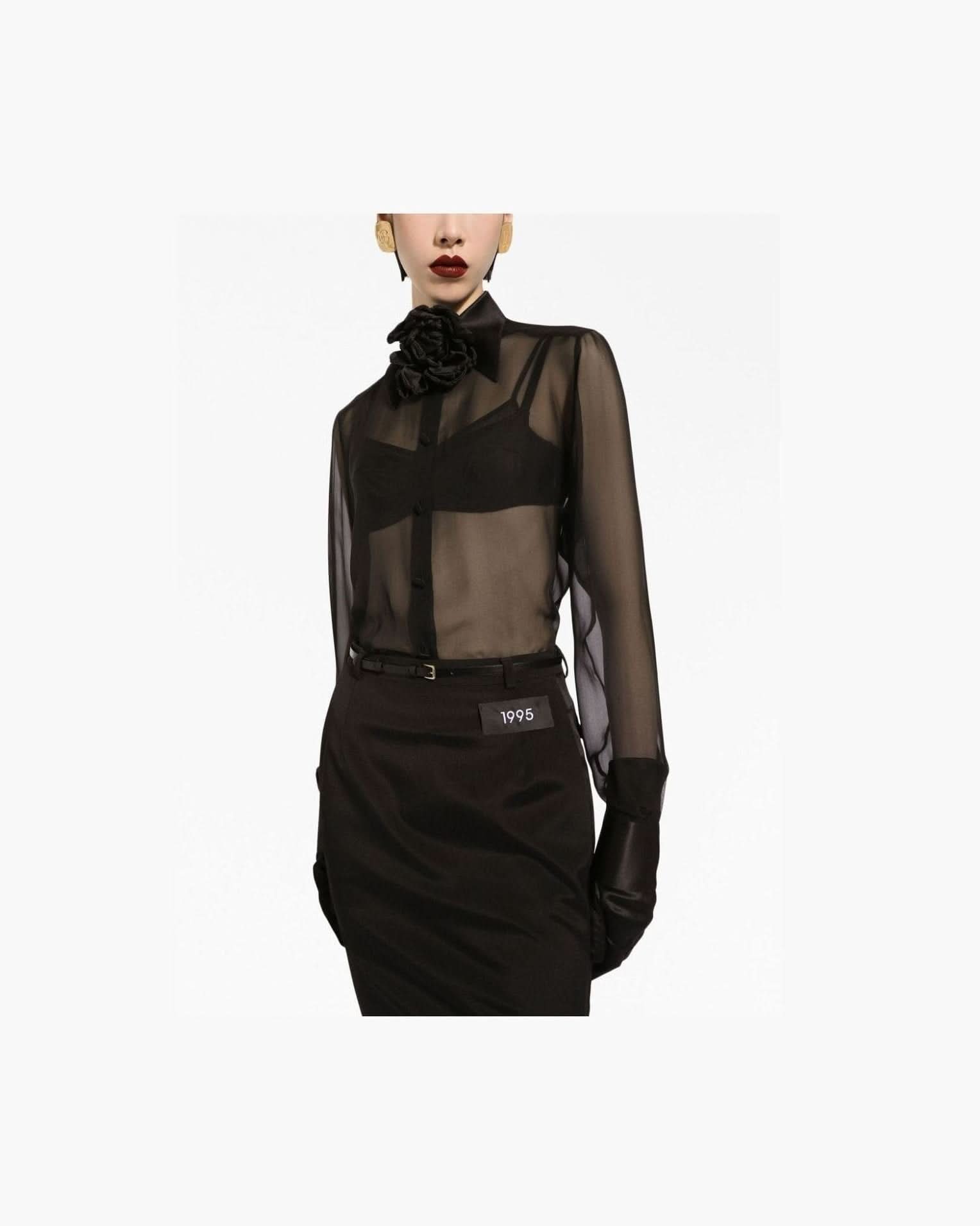 Dolce & Gabbana Satin Detail Silk Chiffon Shirt Shirts
