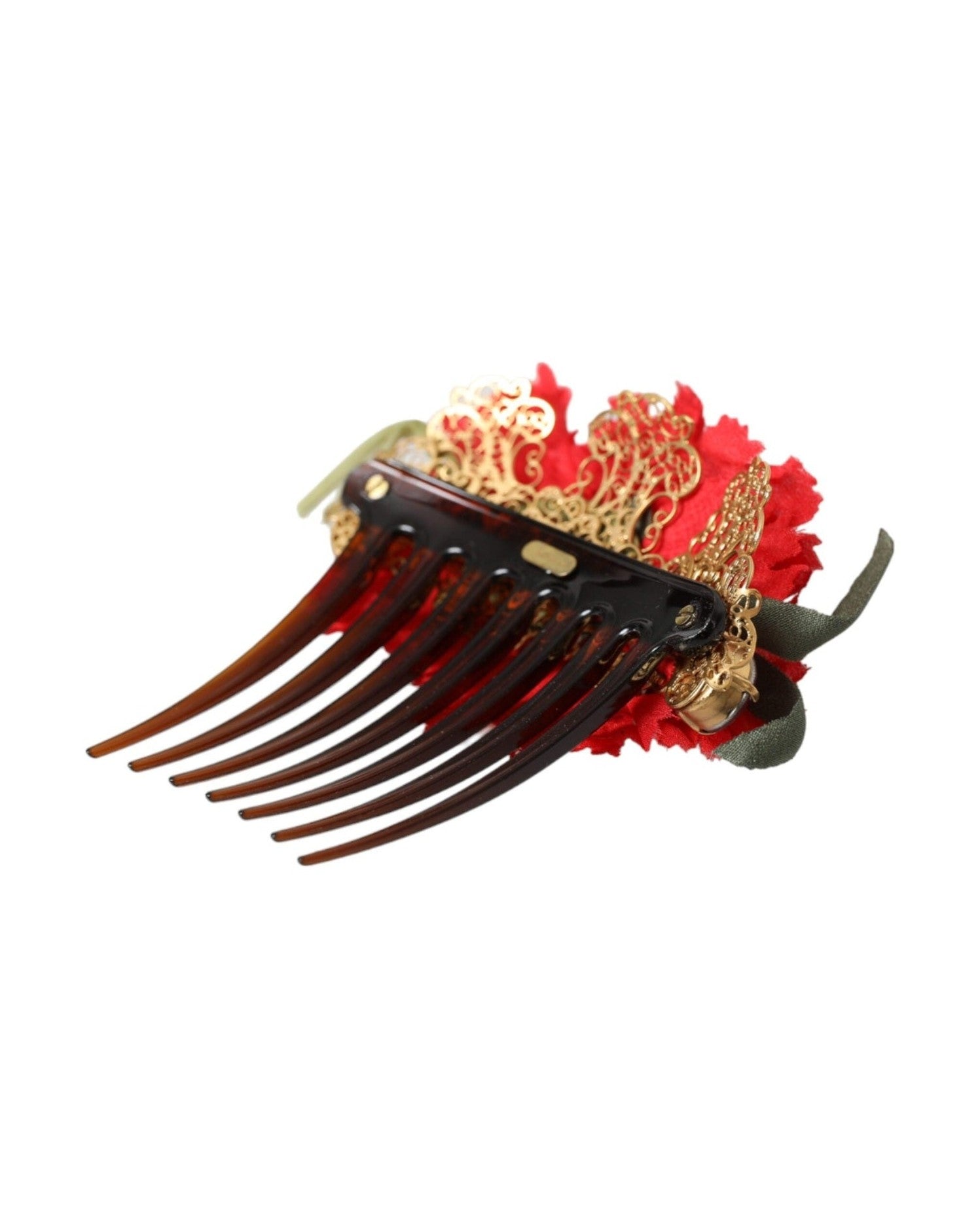 Dolce & Gabbana Silk Floral Brass Women Hair Red Gold Comb Glam Steals
