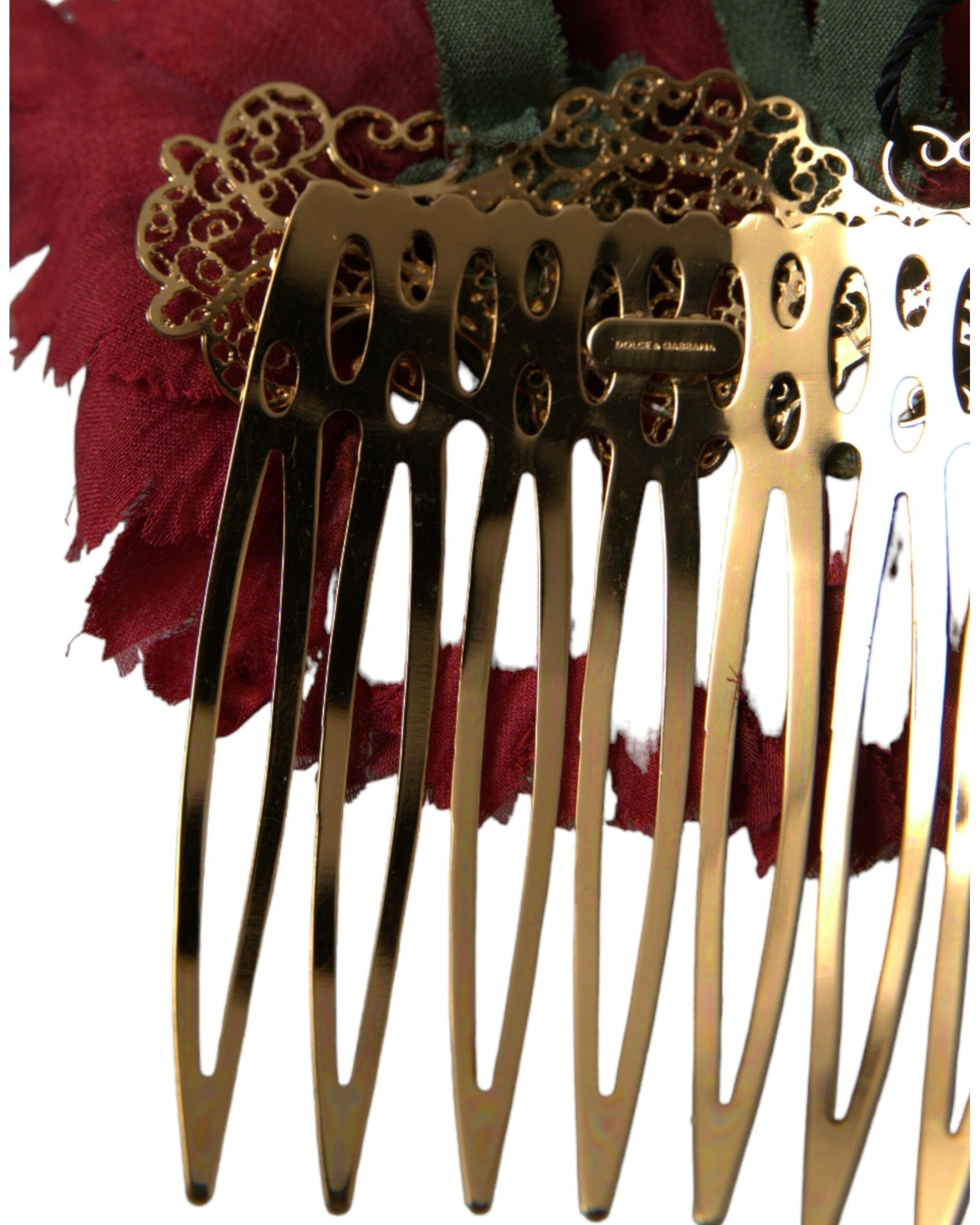 Dolce & Gabbana Silk Floral Brass Women Hair Red Gold Comb Glam Steals