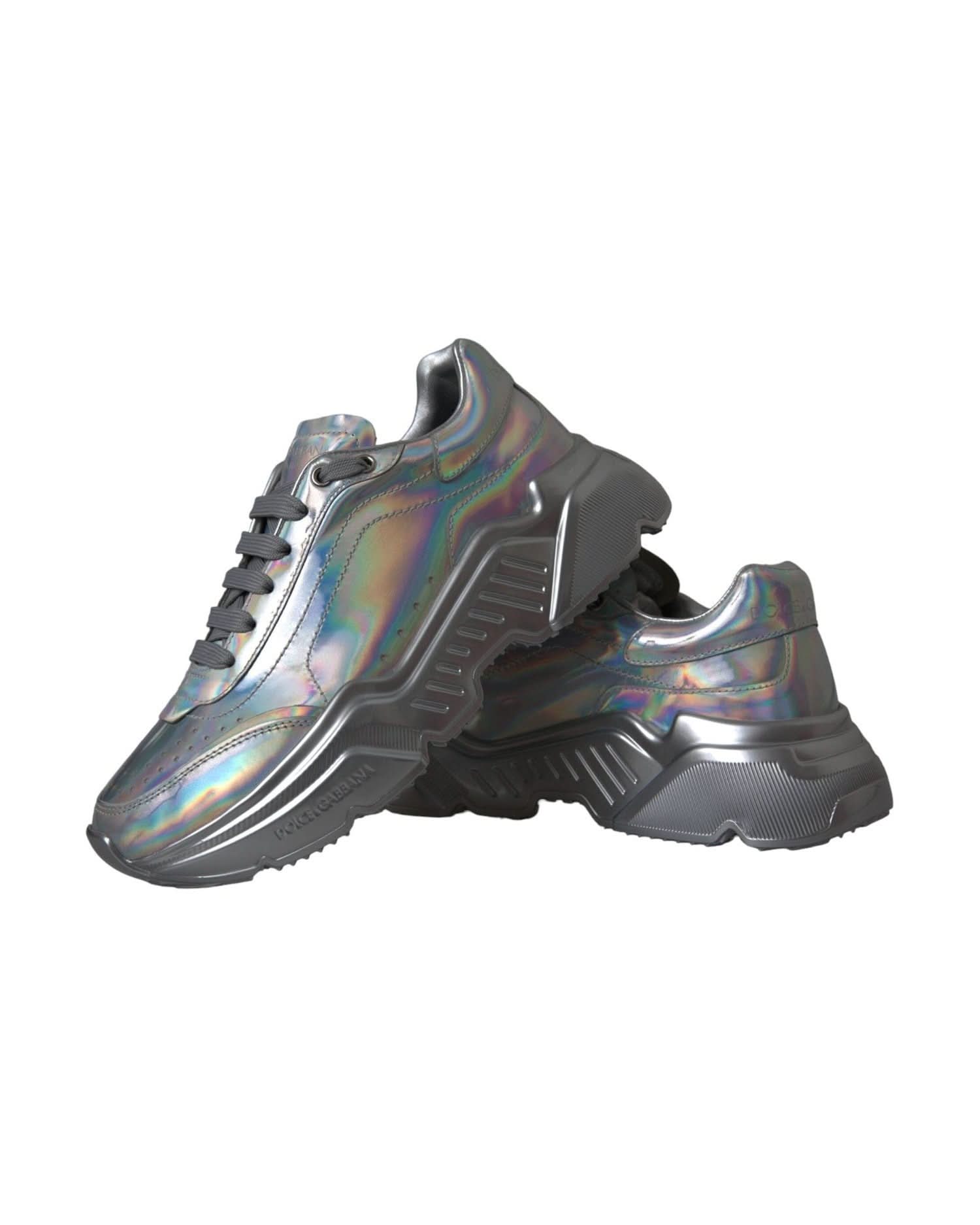 Dolce & Gabbana Silver Iridescent Daymaster Leather Sneakers Shoes Sneakers