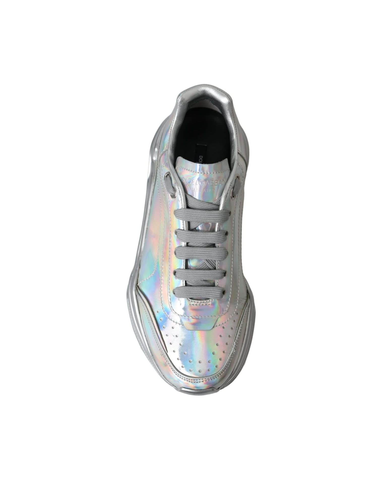 Dolce & Gabbana Silver Iridescent Daymaster Leather Sneakers Shoes Sneakers