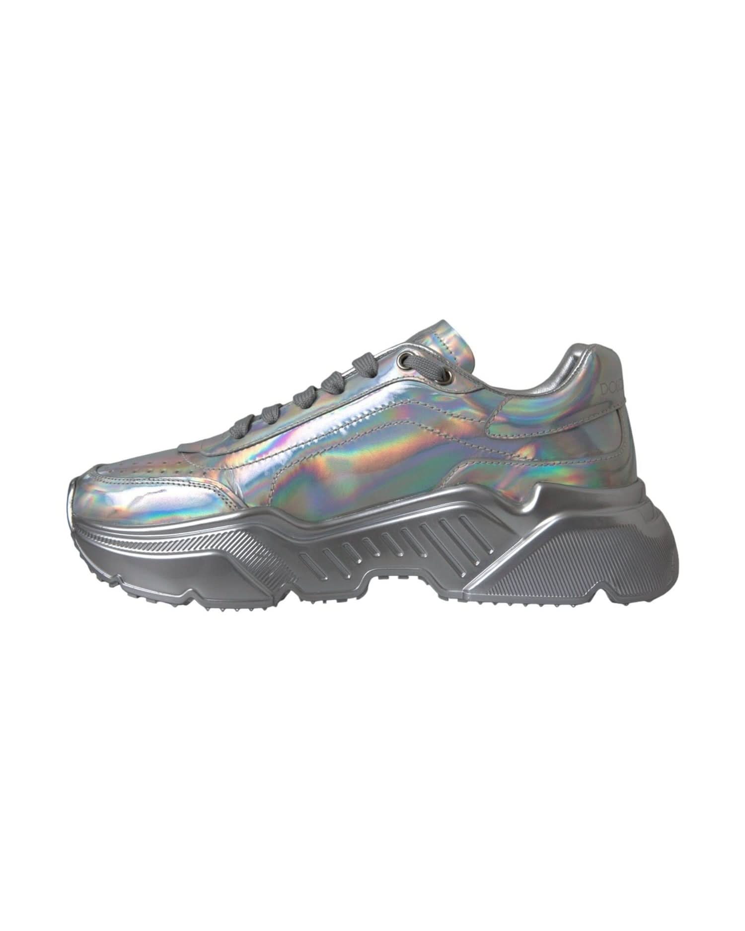 Dolce & Gabbana Silver Iridescent Daymaster Leather Sneakers Shoes Sneakers