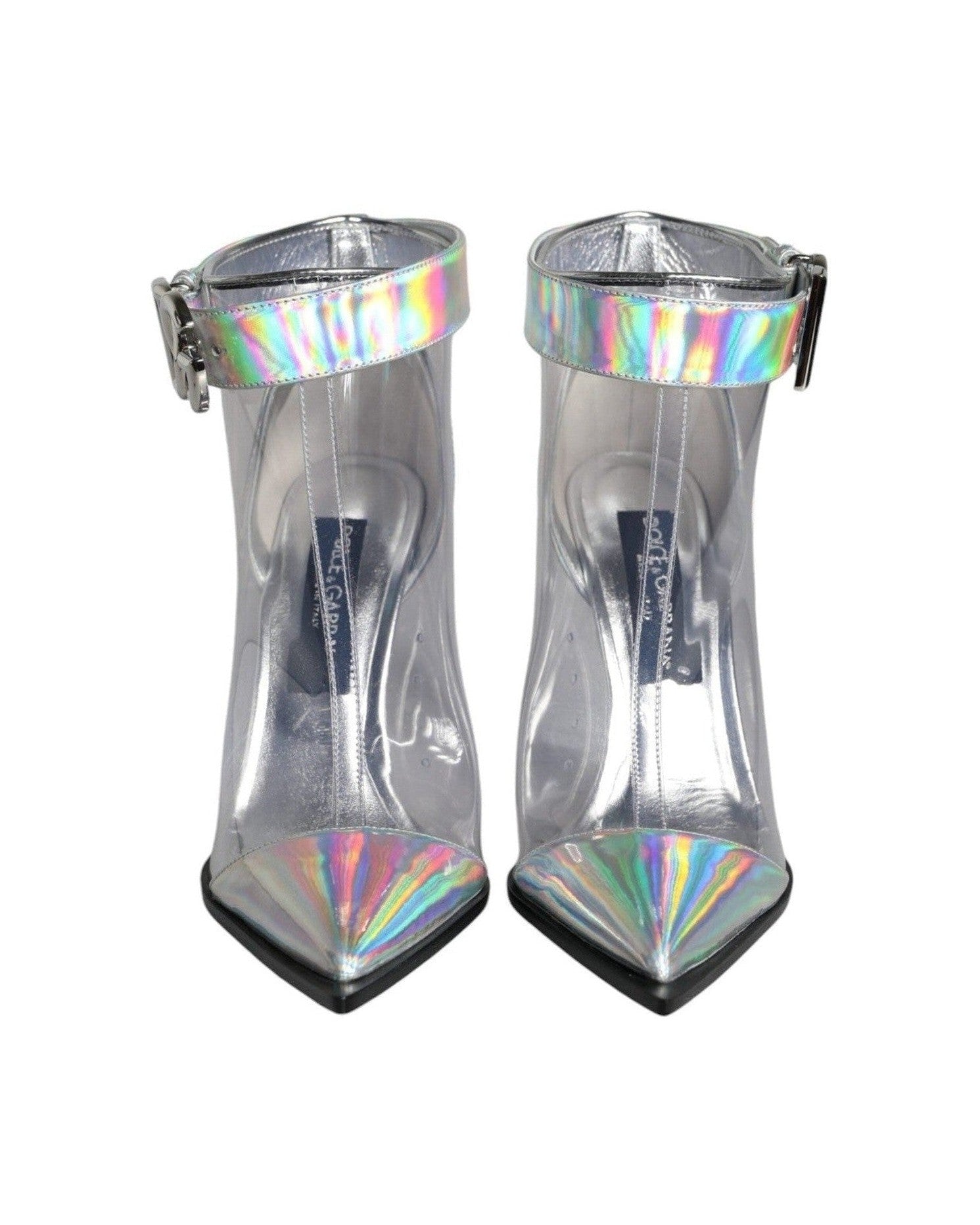 Dolce & Gabbana Silver Iridescent Pvc Pointed Short Boots Shoes Glam Steals