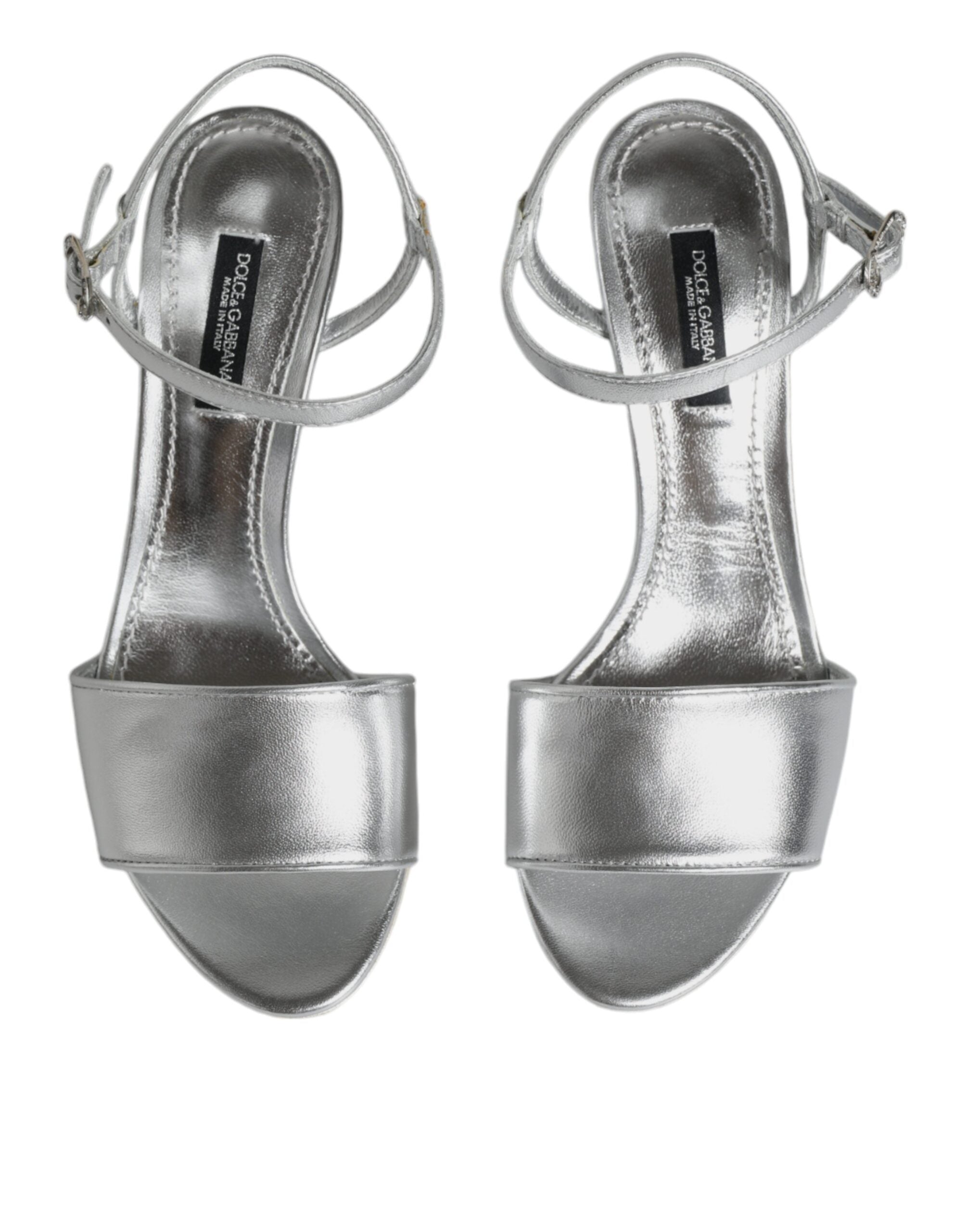 Dolce & Gabbana Silver Keira Heels Ankle Strap Sandals Shoes Glam Steals
