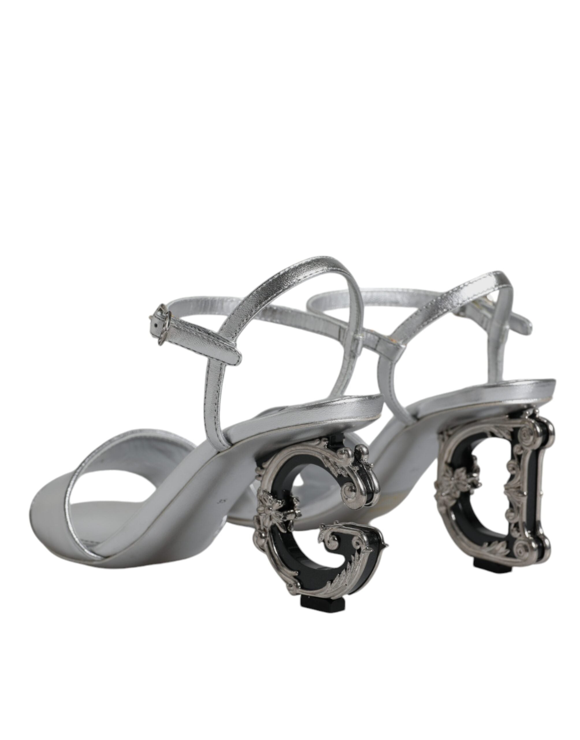 Dolce & Gabbana Silver Keira Heels Ankle Strap Sandals Shoes Glam Steals