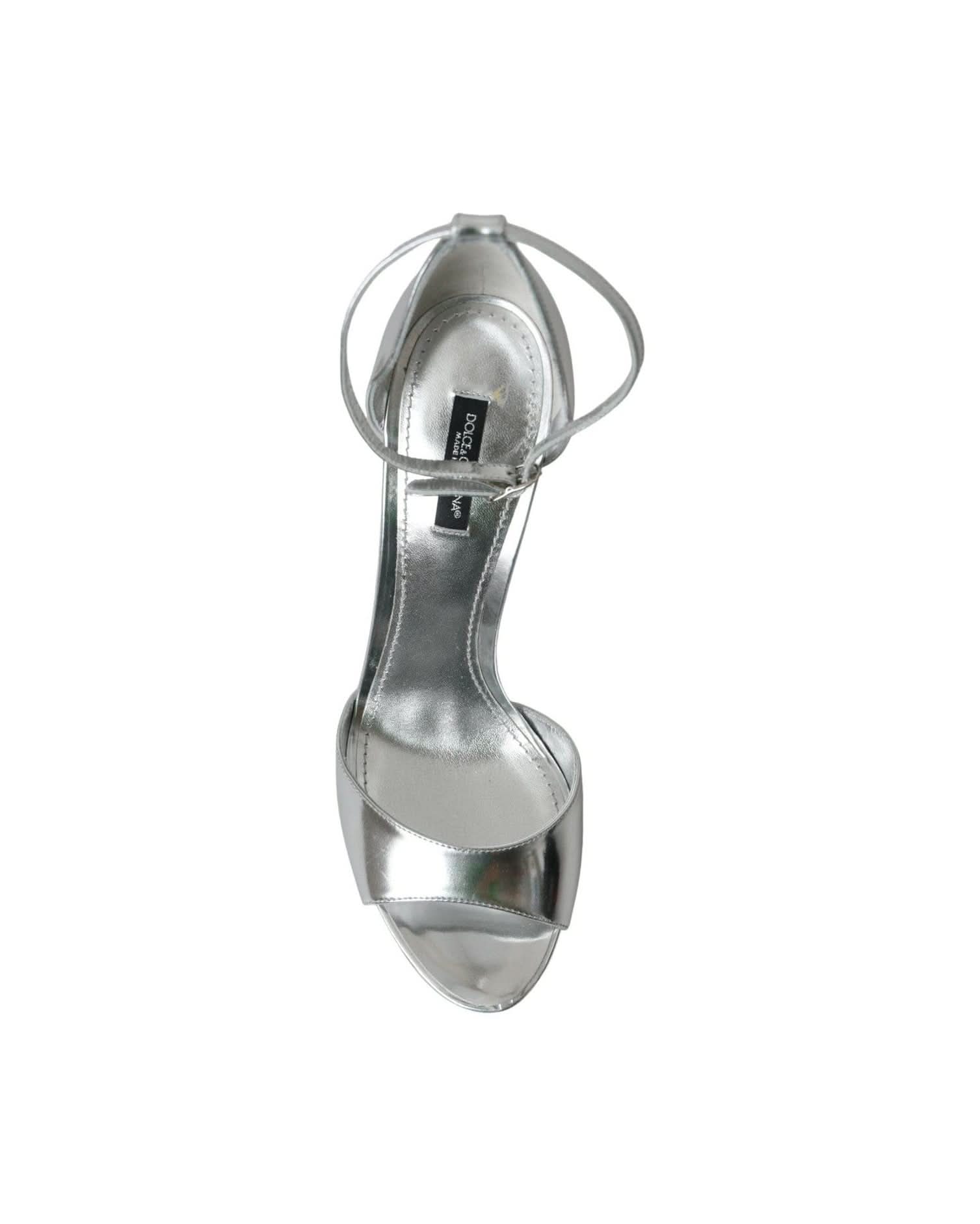 Dolce & Gabbana Silver Keira Leather Heels Sandals Shoes Heels