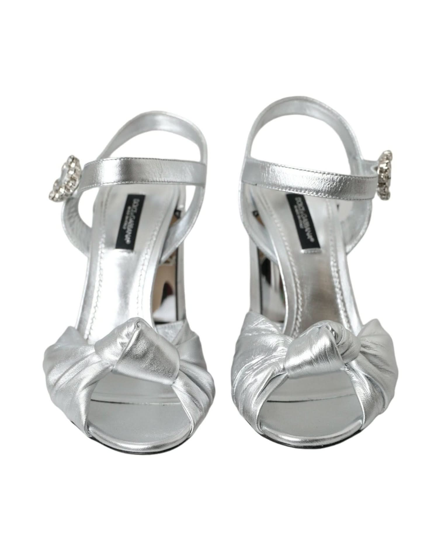 Dolce & Gabbana Silver Lambskin Leather Heels Sandals Shoes Heels