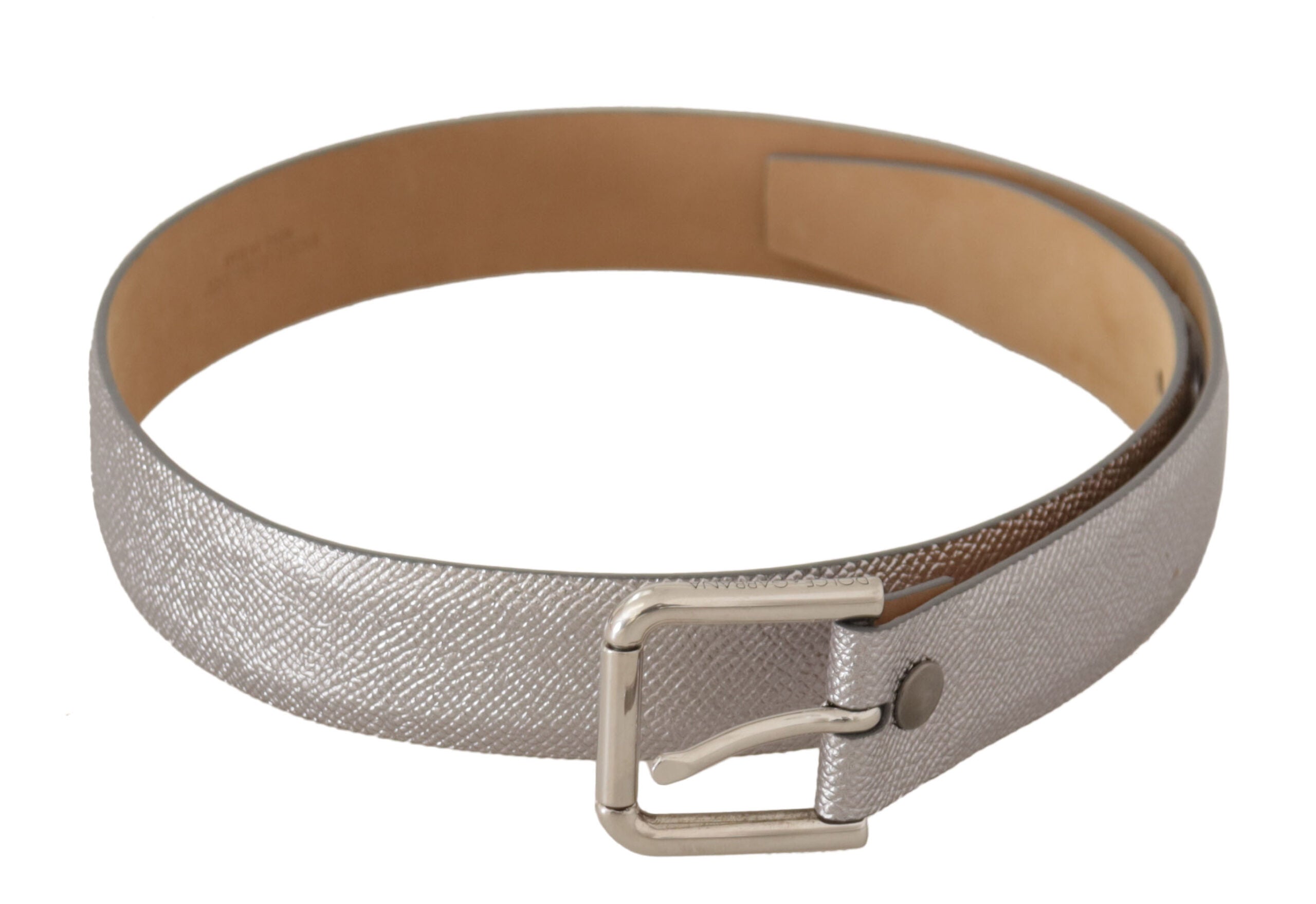 Dolce & Gabbana Silver Metallic Leather Metal Waist Buckle Belt Glam Steals