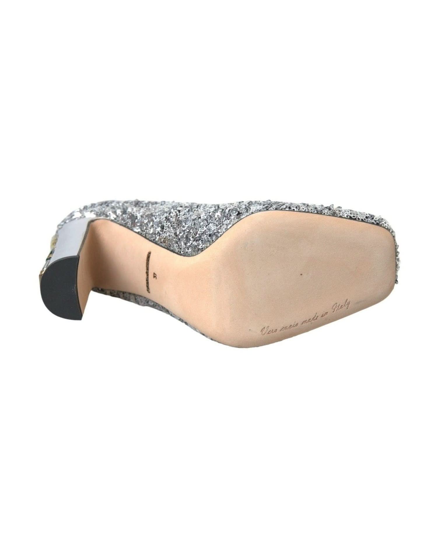 Dolce & Gabbana Silver Sequin Embellished Heels Pumps Shoes Heels