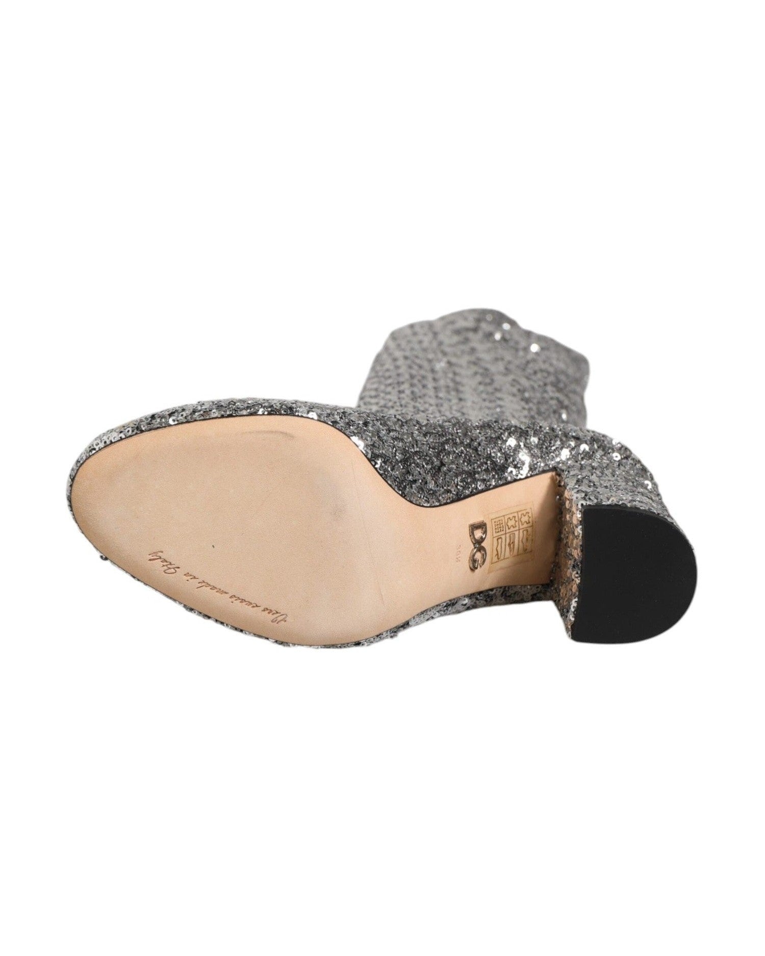 Dolce & Gabbana Silver Shoes Sequins Glitter High Heel Boot Glam Steals