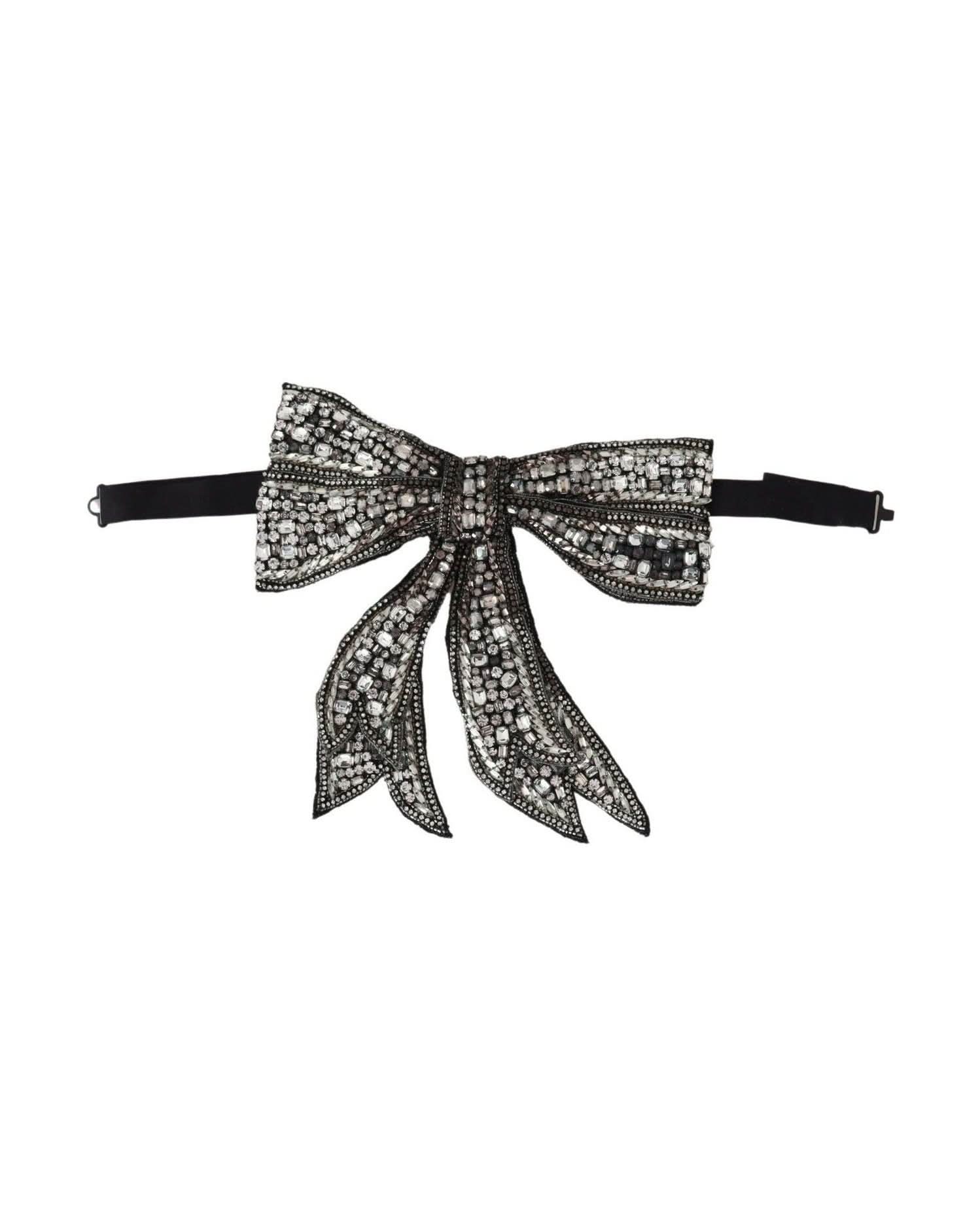 Dolce & Gabbana Silver Silk Crystal Embellished Bowtie Elegance Neckties