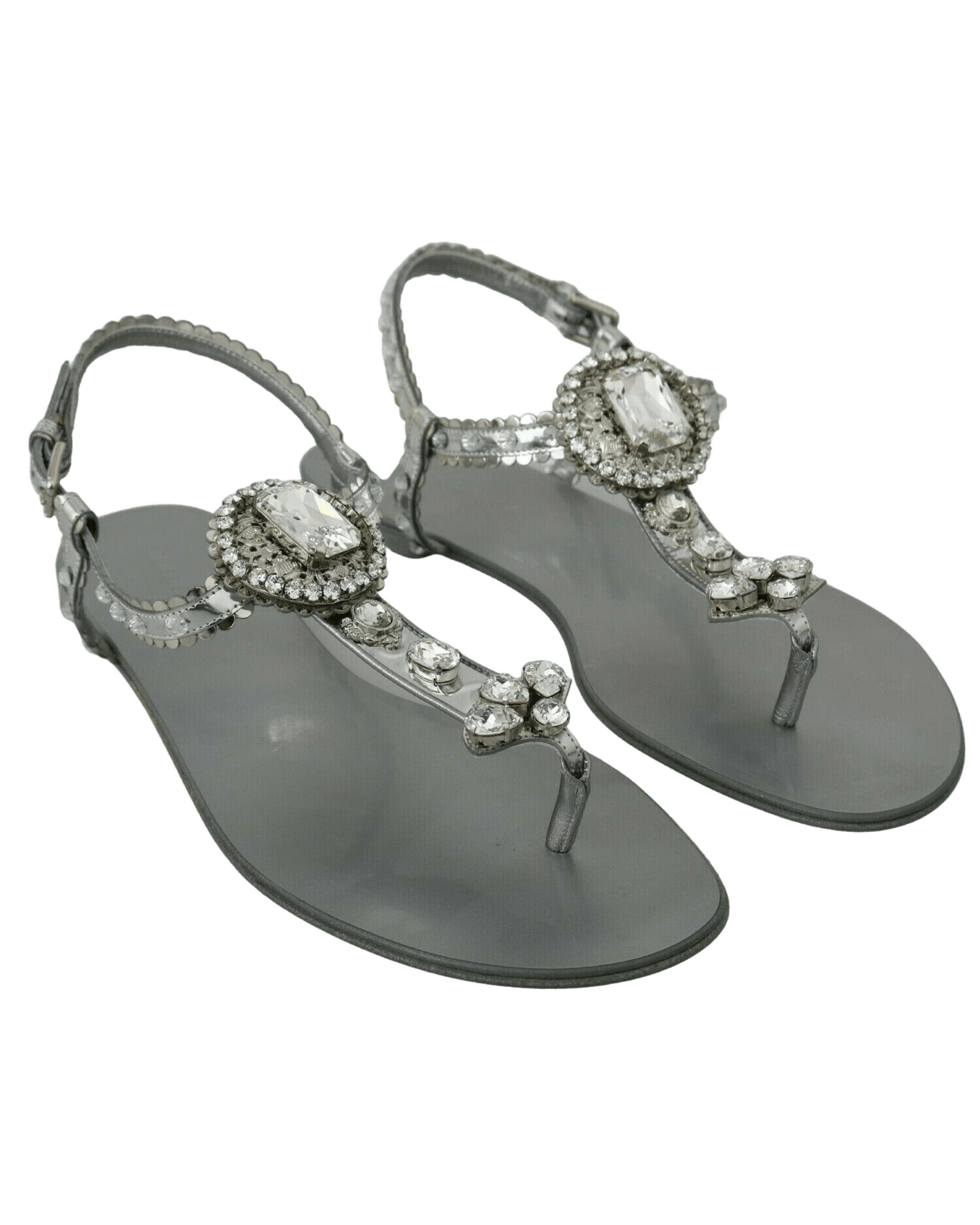Dolce & Gabbana Silver And Crystal Sandals Flip Flops Shoes Sandals