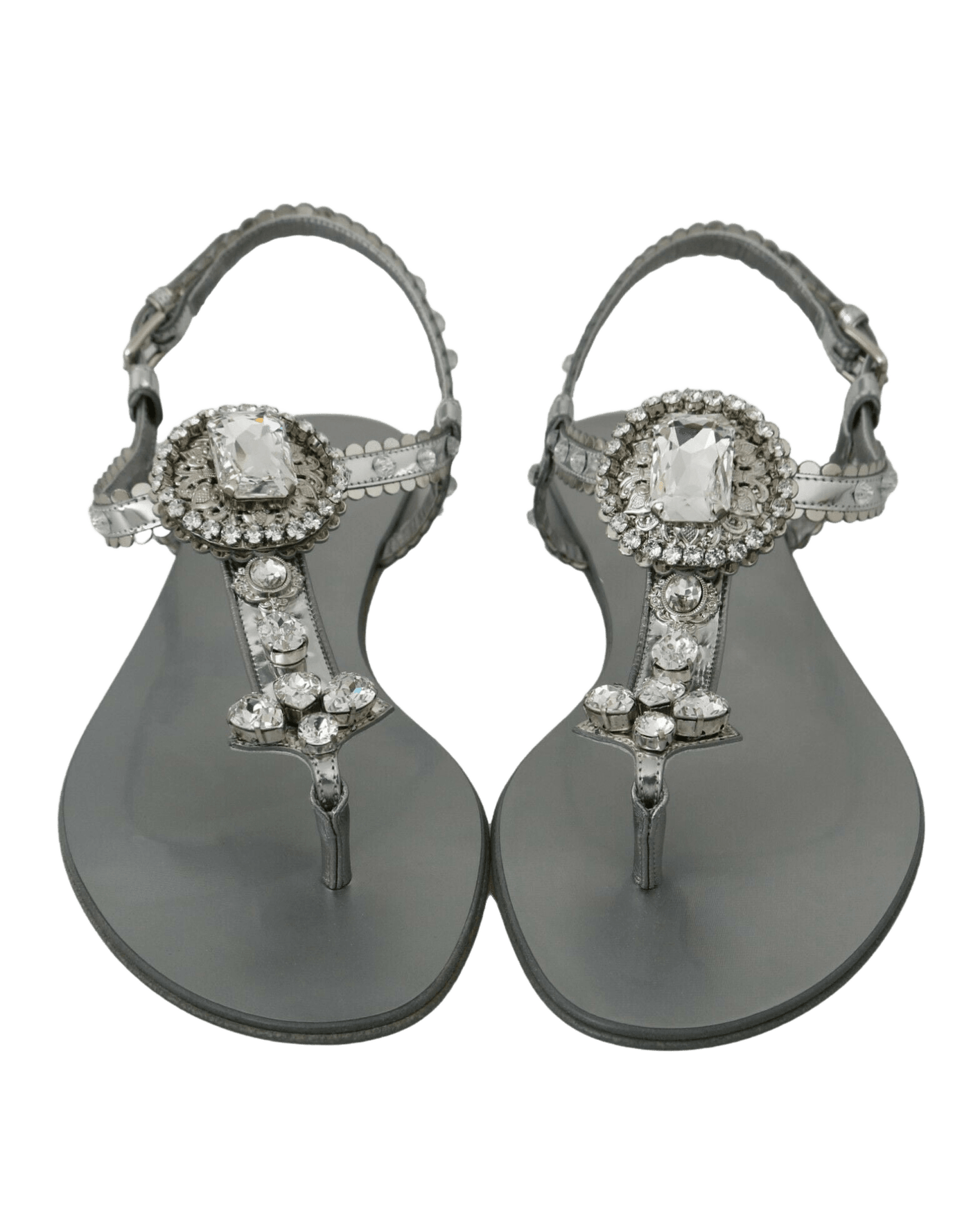 Dolce & Gabbana Silver And Crystal Sandals Flip Flops Shoes Sandals