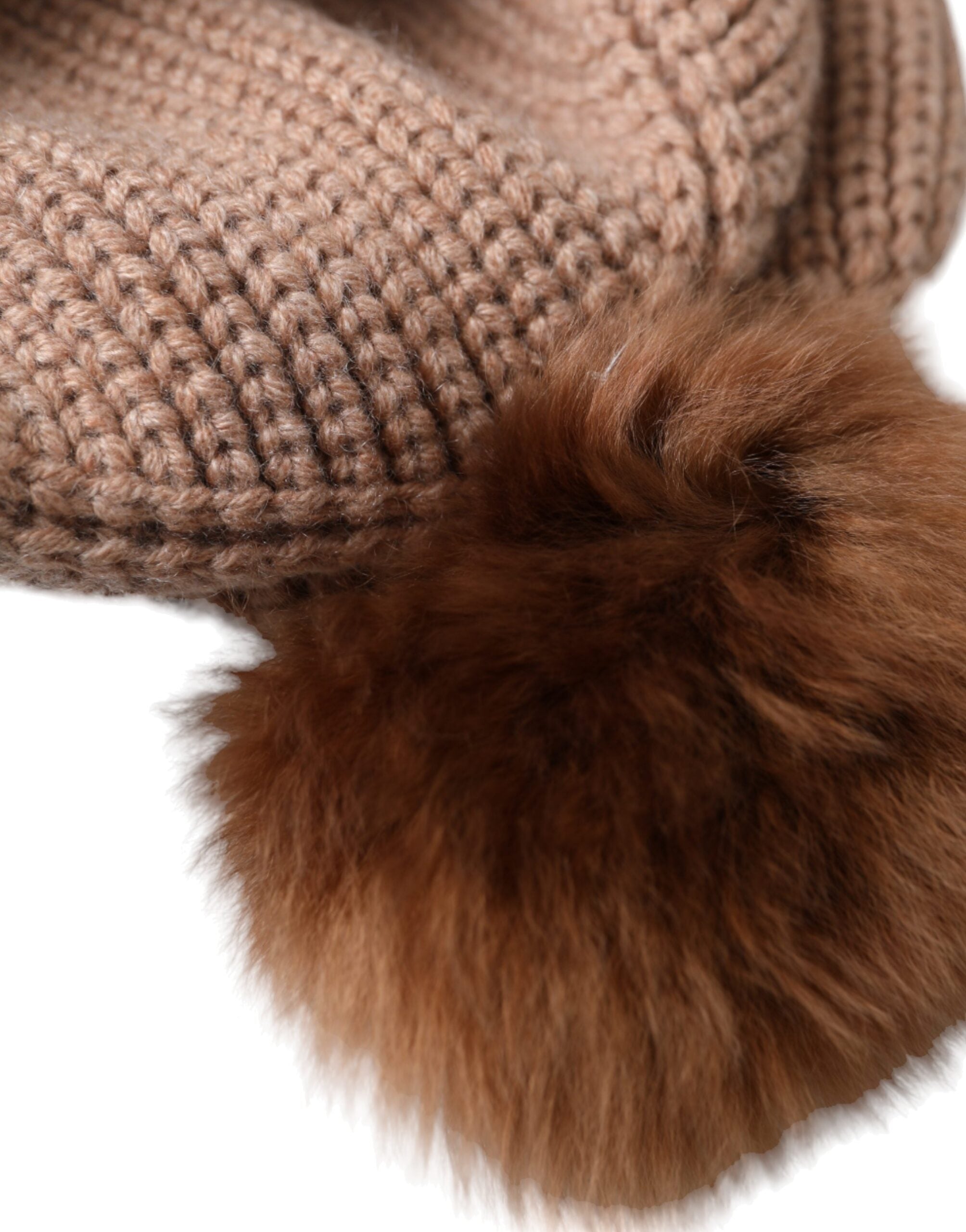 Dolce & Gabbana Solid Knitted Fur Ball Winter Beanie Brown Hat Glam Steals