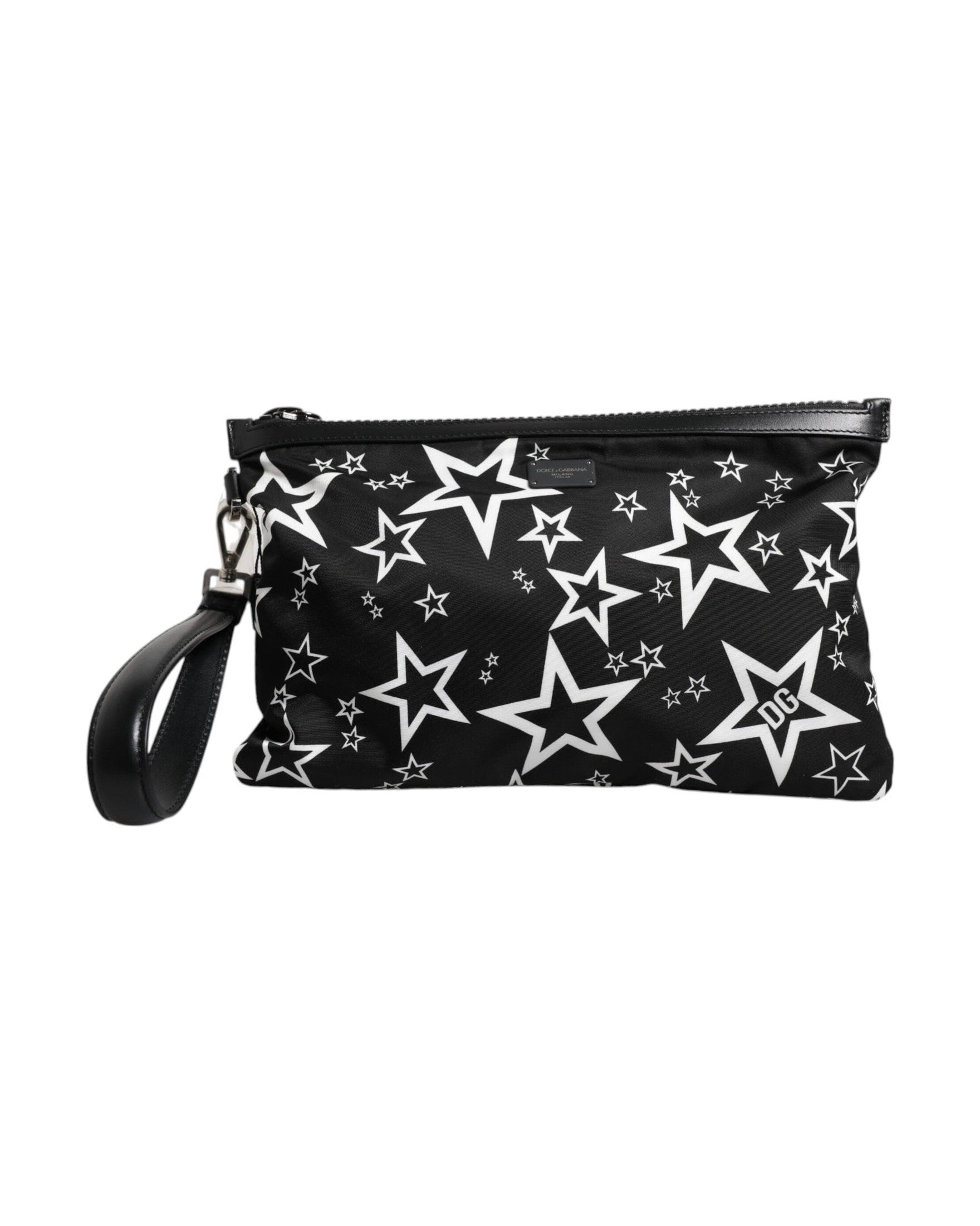 Dolce & Gabbana Stars Pattern Clutch Pouch Black White Bag Glam Steals