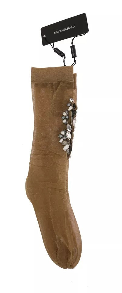 Dolce & Gabbana Stretch Floral Crystal Stocking Gold Clear Socks Glam Steals
