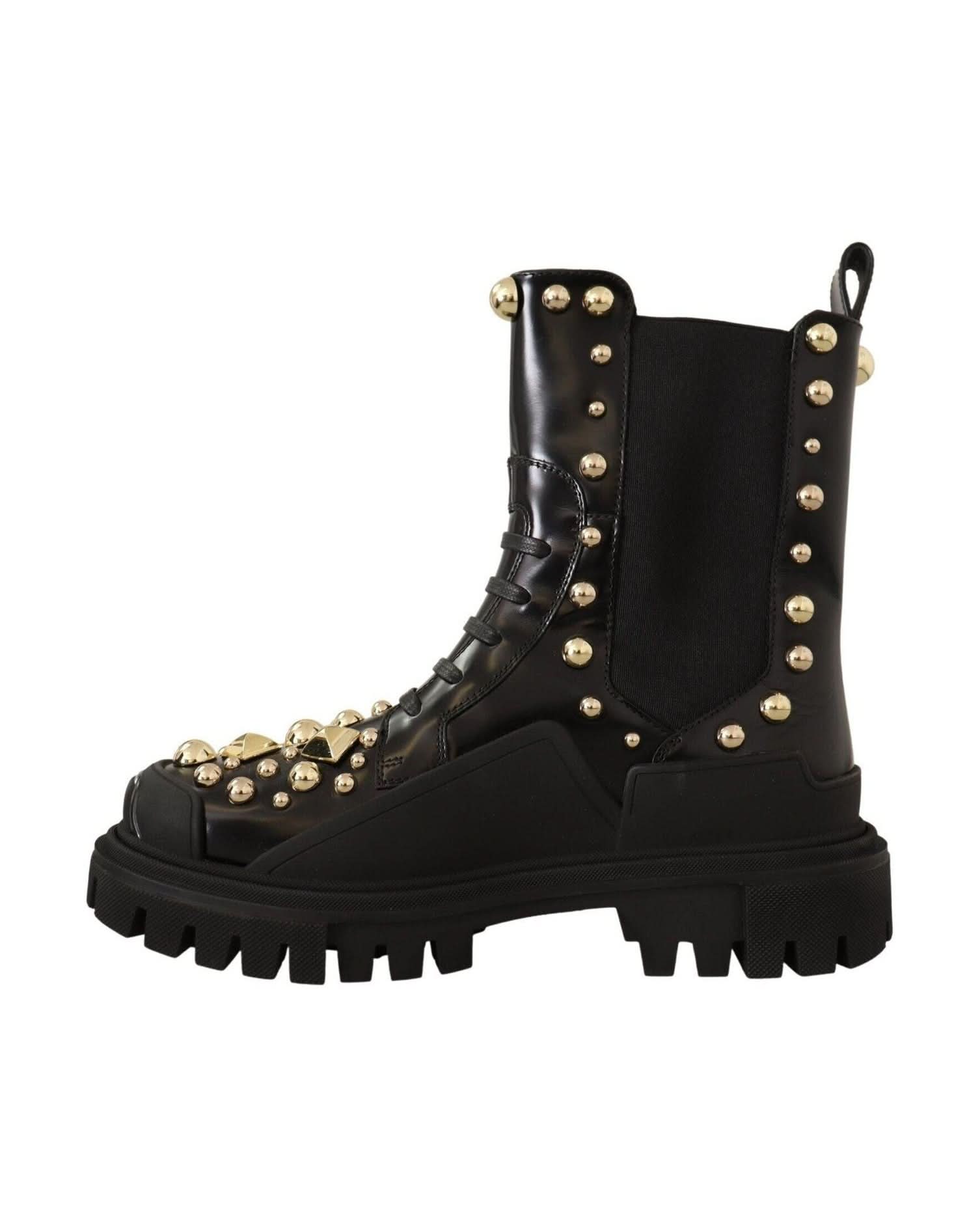 Dolce & Gabbana Studded Embroidered Leather Combat Boots Boots