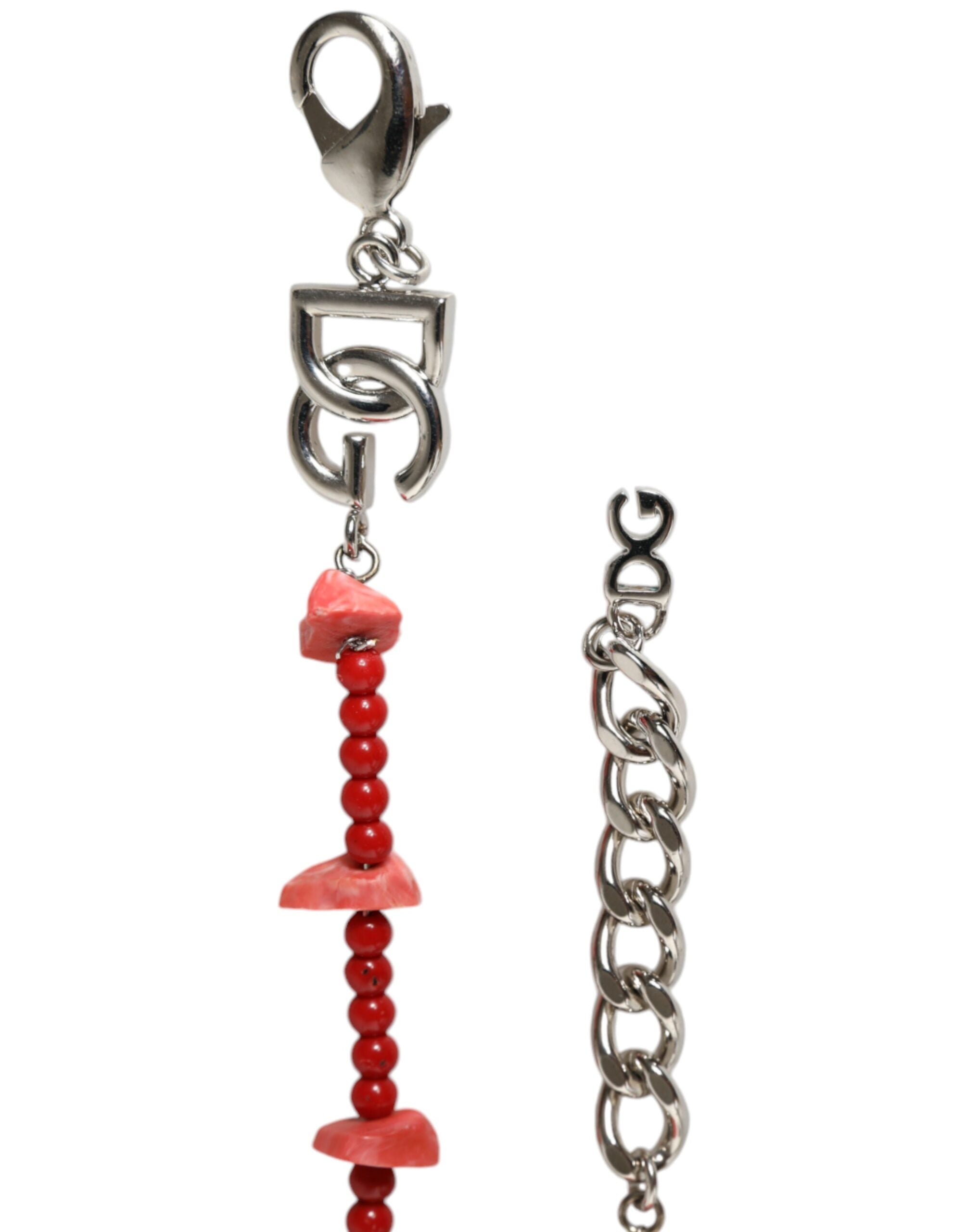Dolce & Gabbana Tone Brass Beaded Resin Dg Logo Chain Silver Bracelet Glam Steals