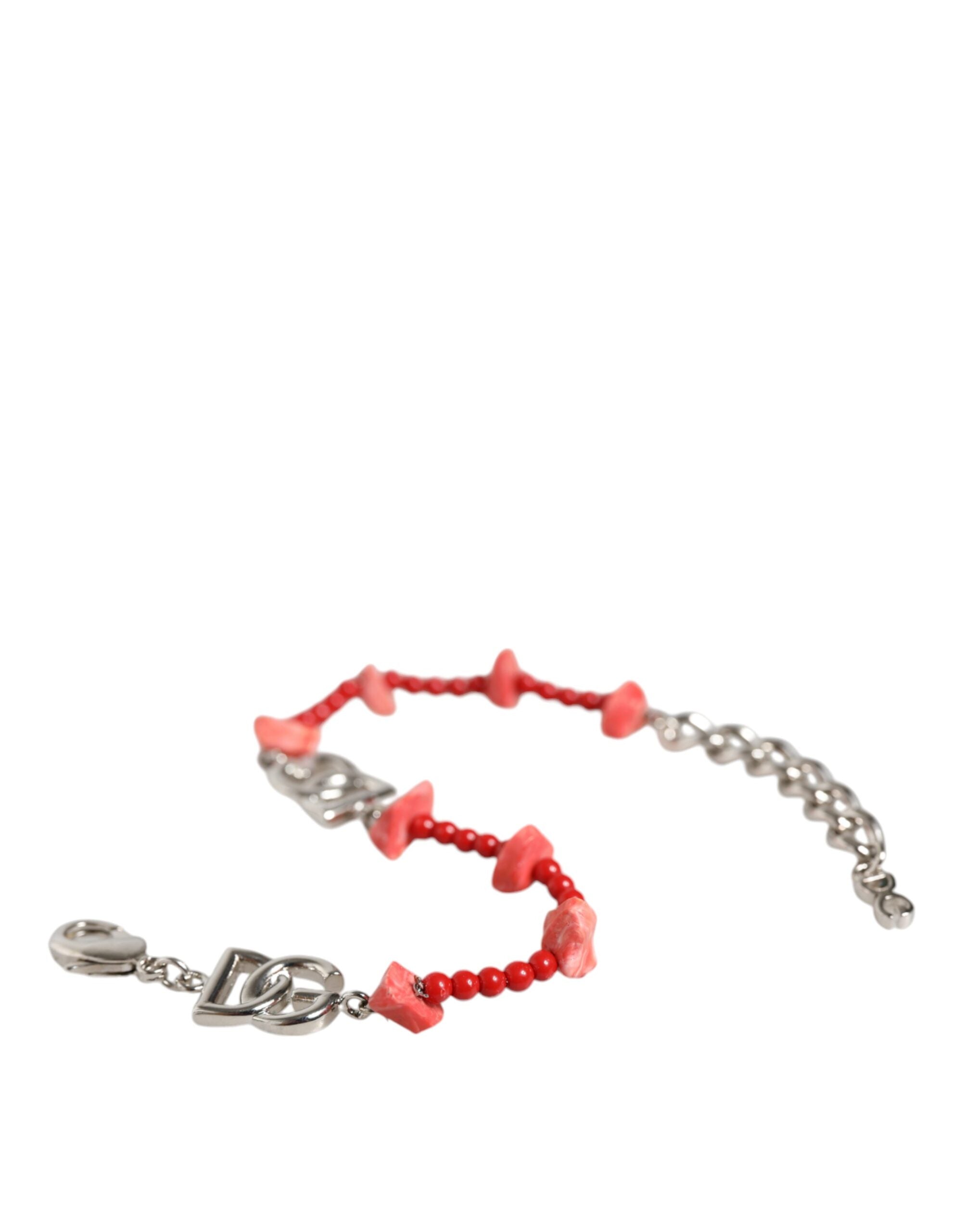 Dolce & Gabbana Tone Brass Beaded Resin Dg Logo Chain Silver Bracelet Glam Steals