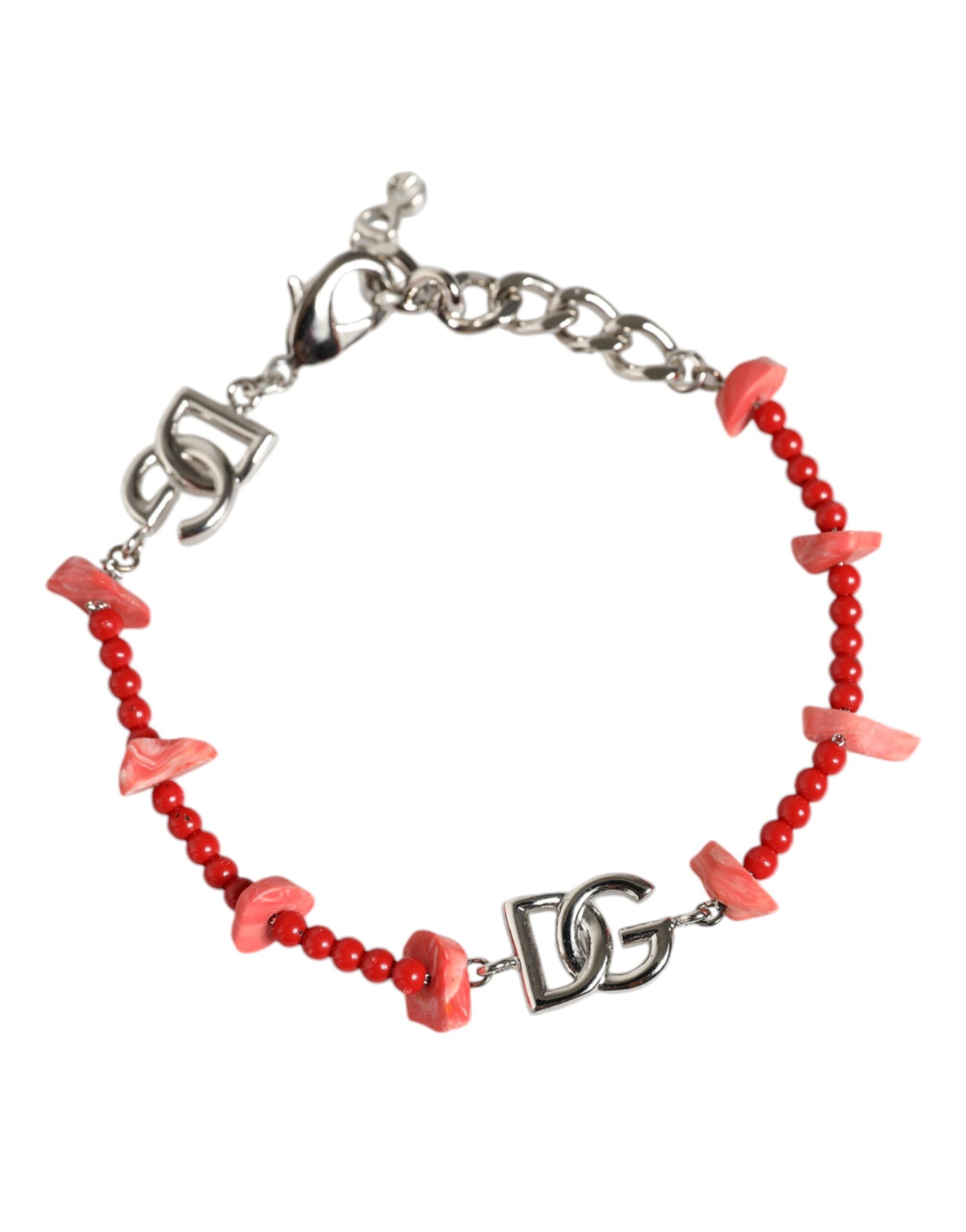 Dolce & Gabbana Tone Brass Beaded Resin Dg Logo Chain Silver Bracelet Glam Steals