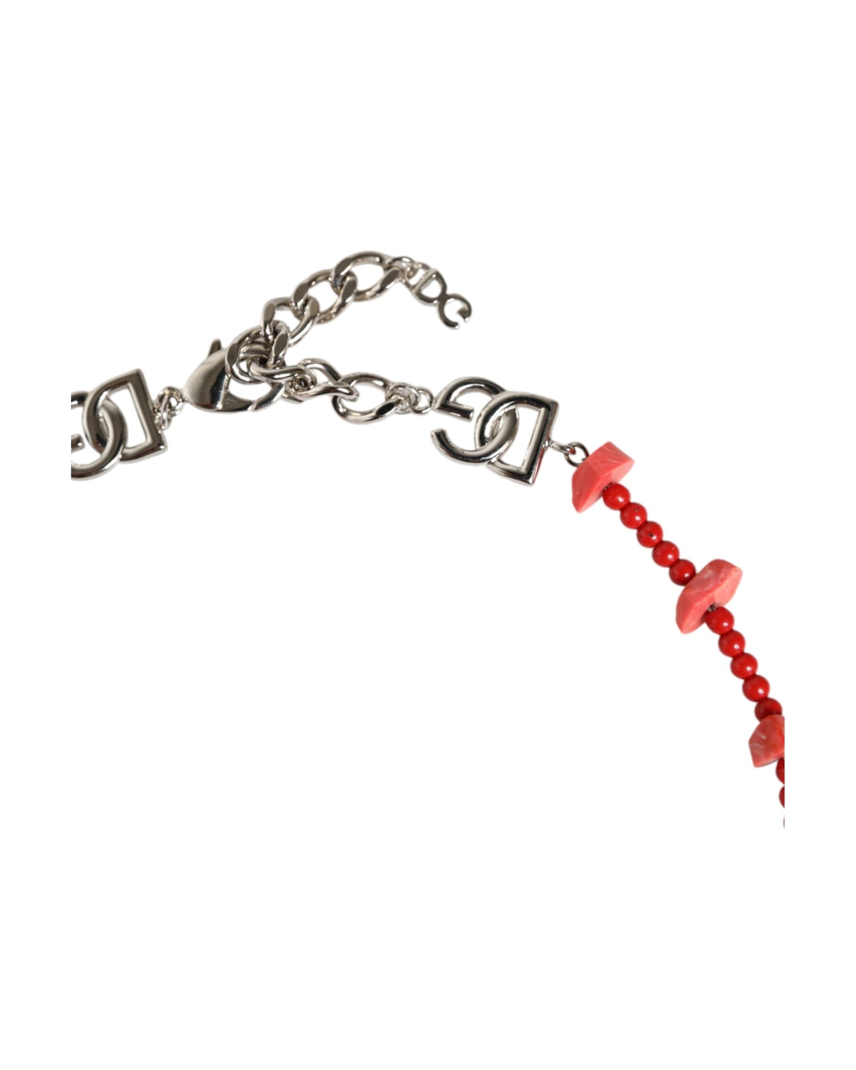 Dolce & Gabbana Tone Brass Beaded Resin Dg Logo Chain Silver Necklace Glam Steals