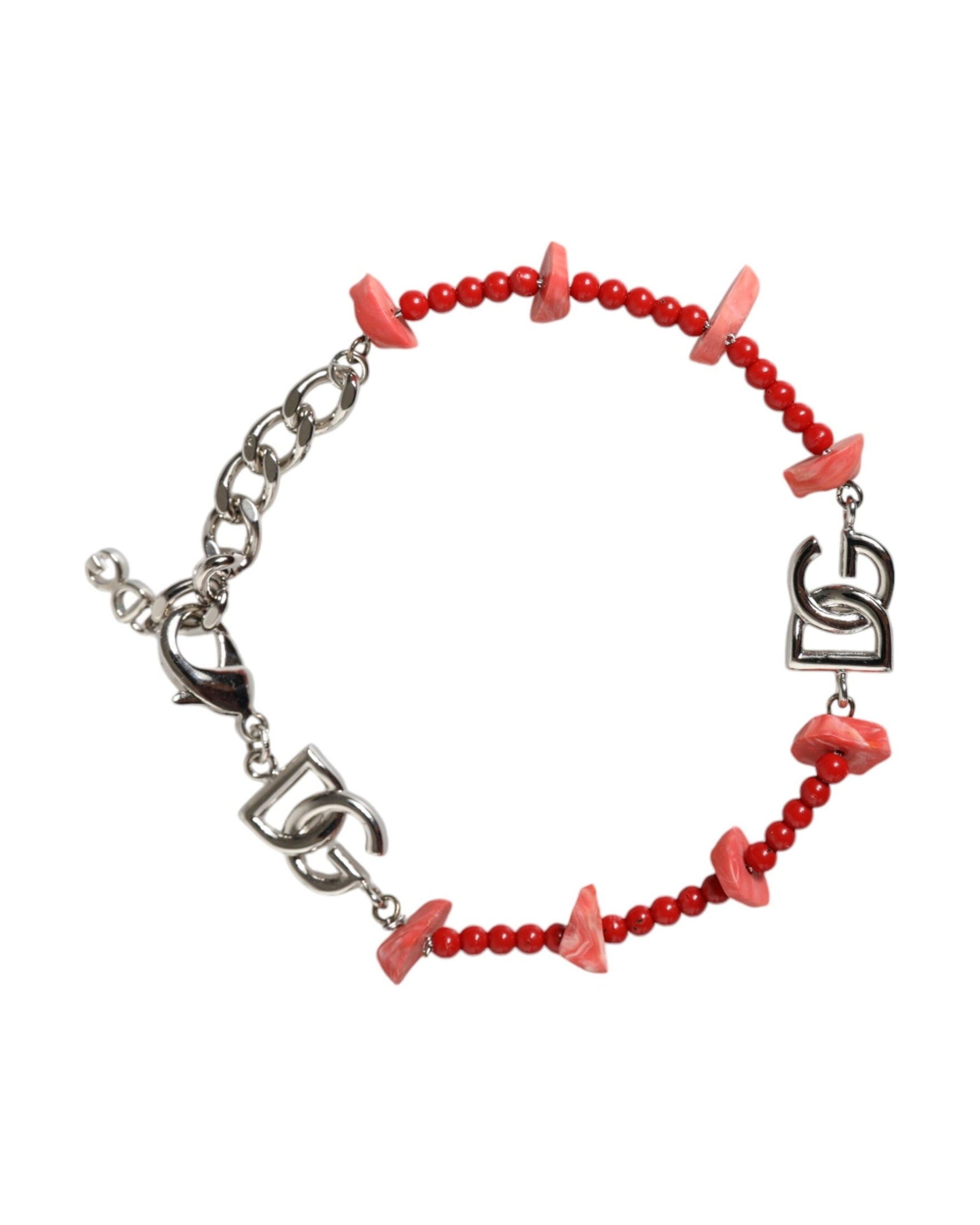 Dolce & Gabbana Tone Brass Beaded Resin Dg Logo Chain Silver Bracelet Glam Steals