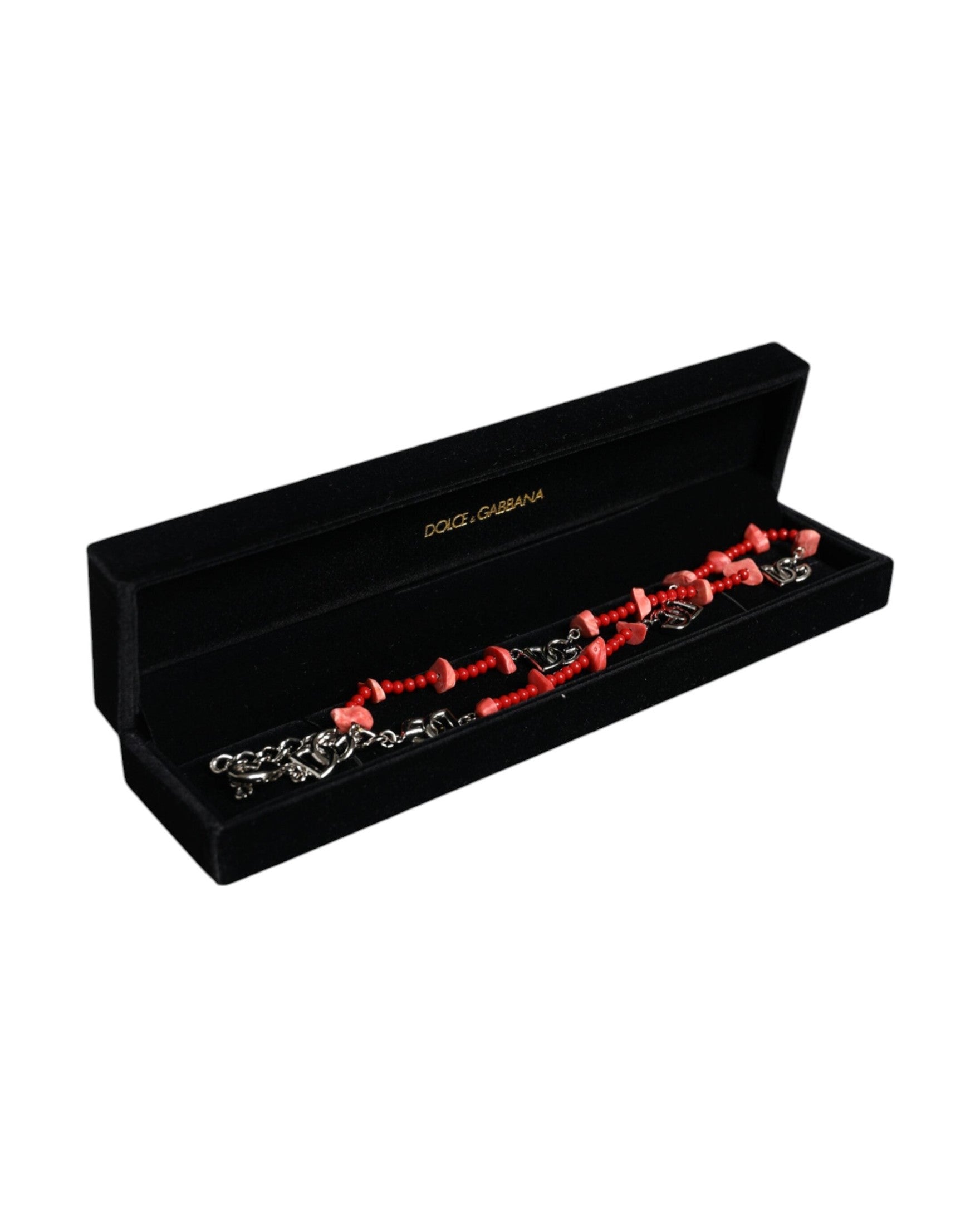 Dolce & Gabbana Tone Brass Beaded Resin Dg Logo Chain Silver Necklace Glam Steals