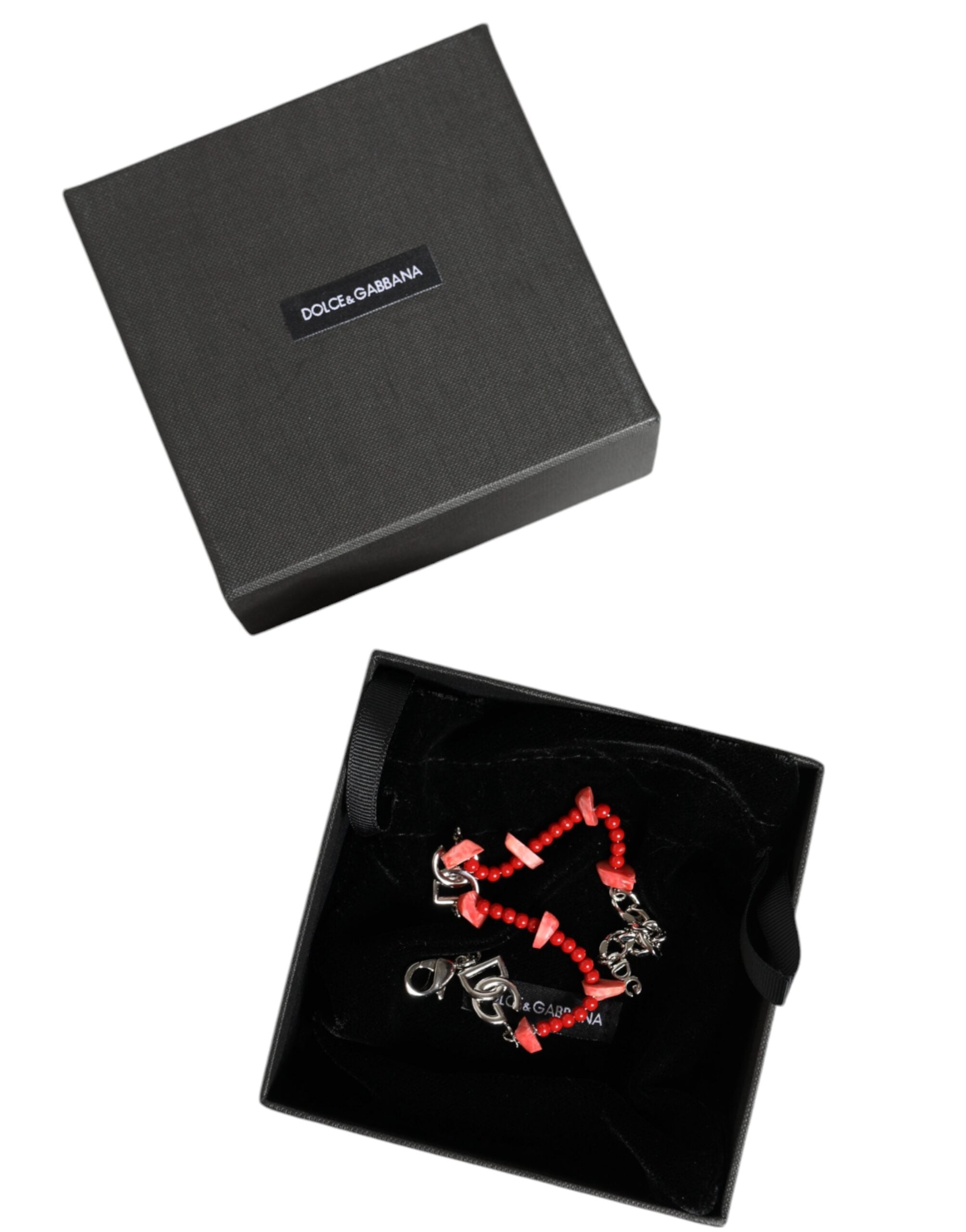 Dolce & Gabbana Tone Brass Beaded Resin Dg Logo Chain Silver Bracelet Glam Steals