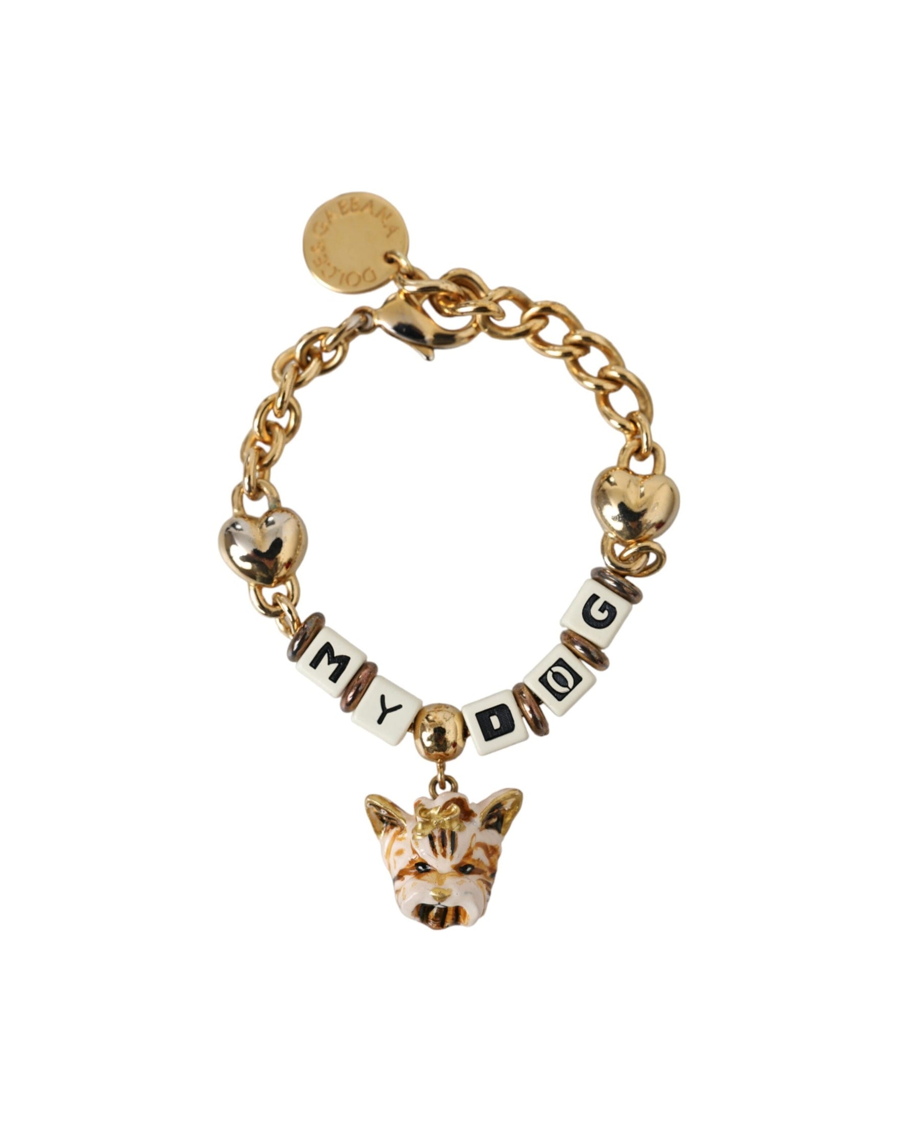 Dolce & Gabbana Tone Brass Chain My Dog Heart Gold Bracelet Glam Steals