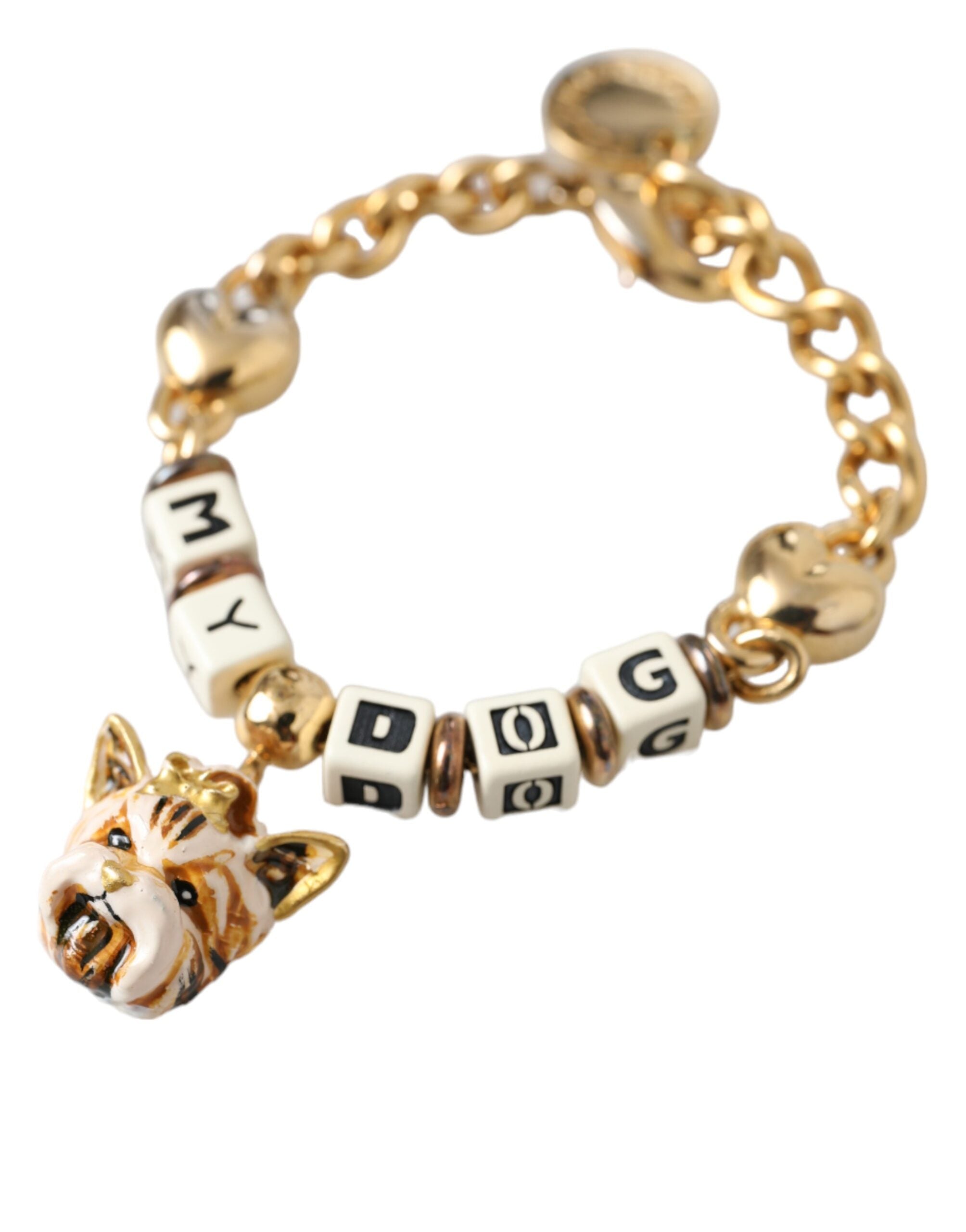 Dolce & Gabbana Tone Brass Chain My Dog Heart Gold Bracelet Glam Steals