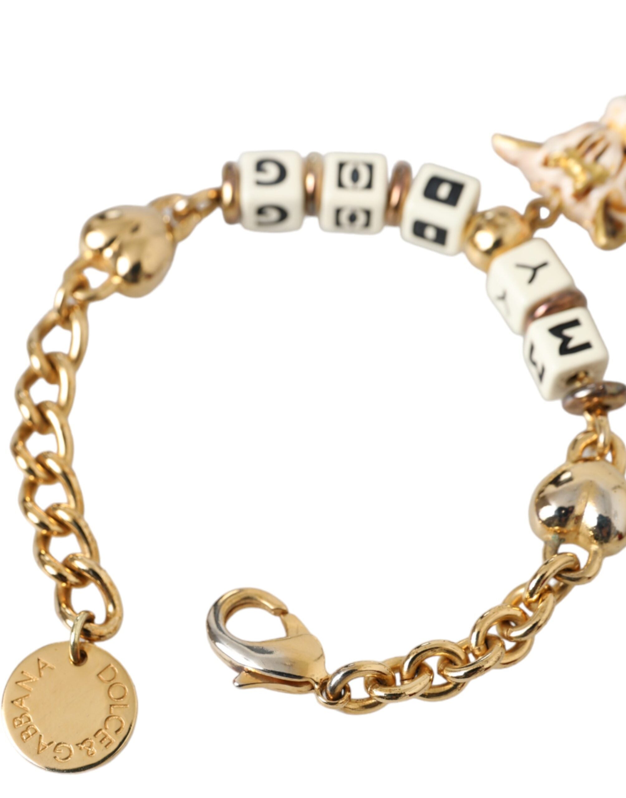 Dolce & Gabbana Tone Brass Chain My Dog Heart Gold Bracelet Glam Steals