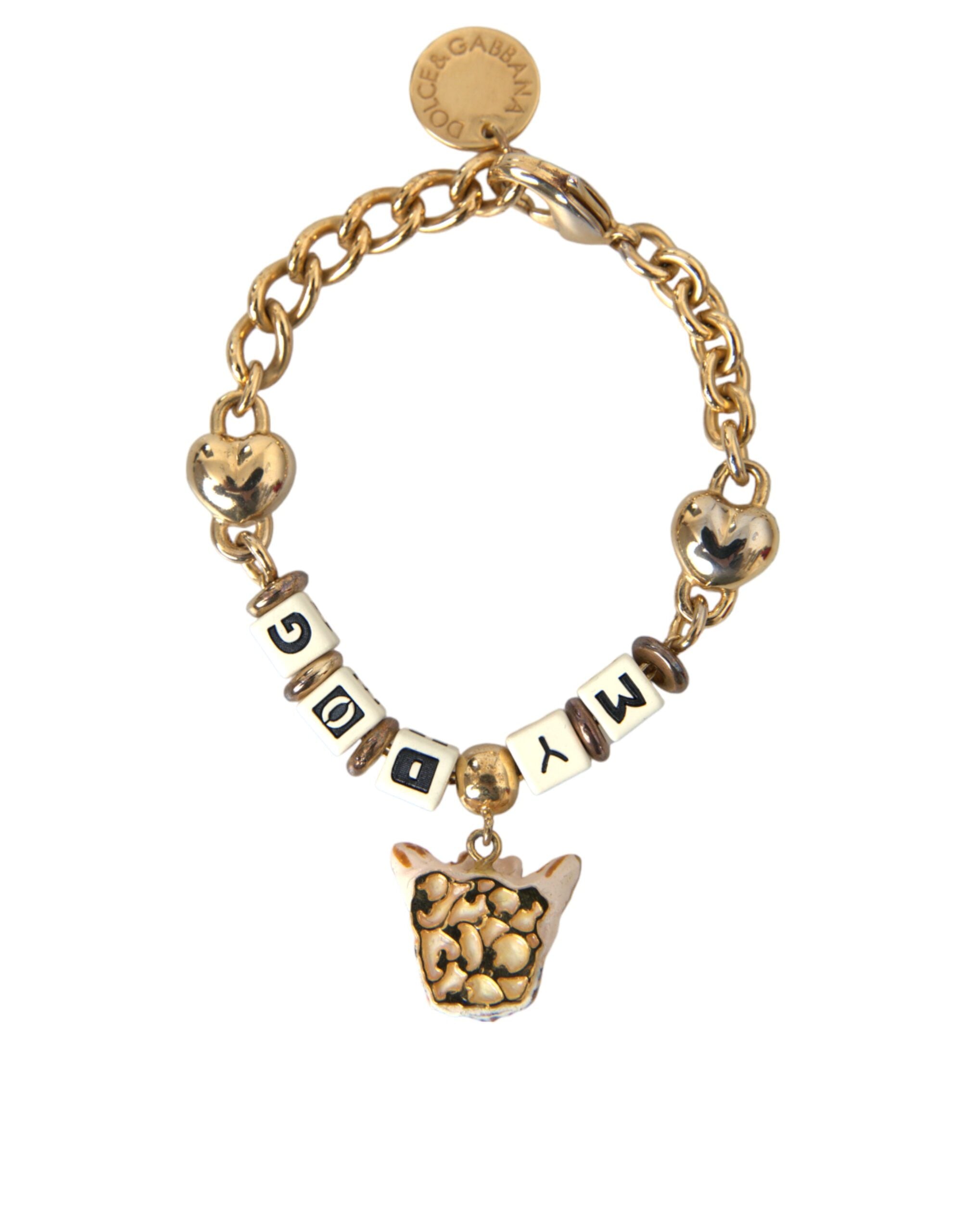 Dolce & Gabbana Tone Brass Chain My Dog Heart Gold Bracelet Glam Steals