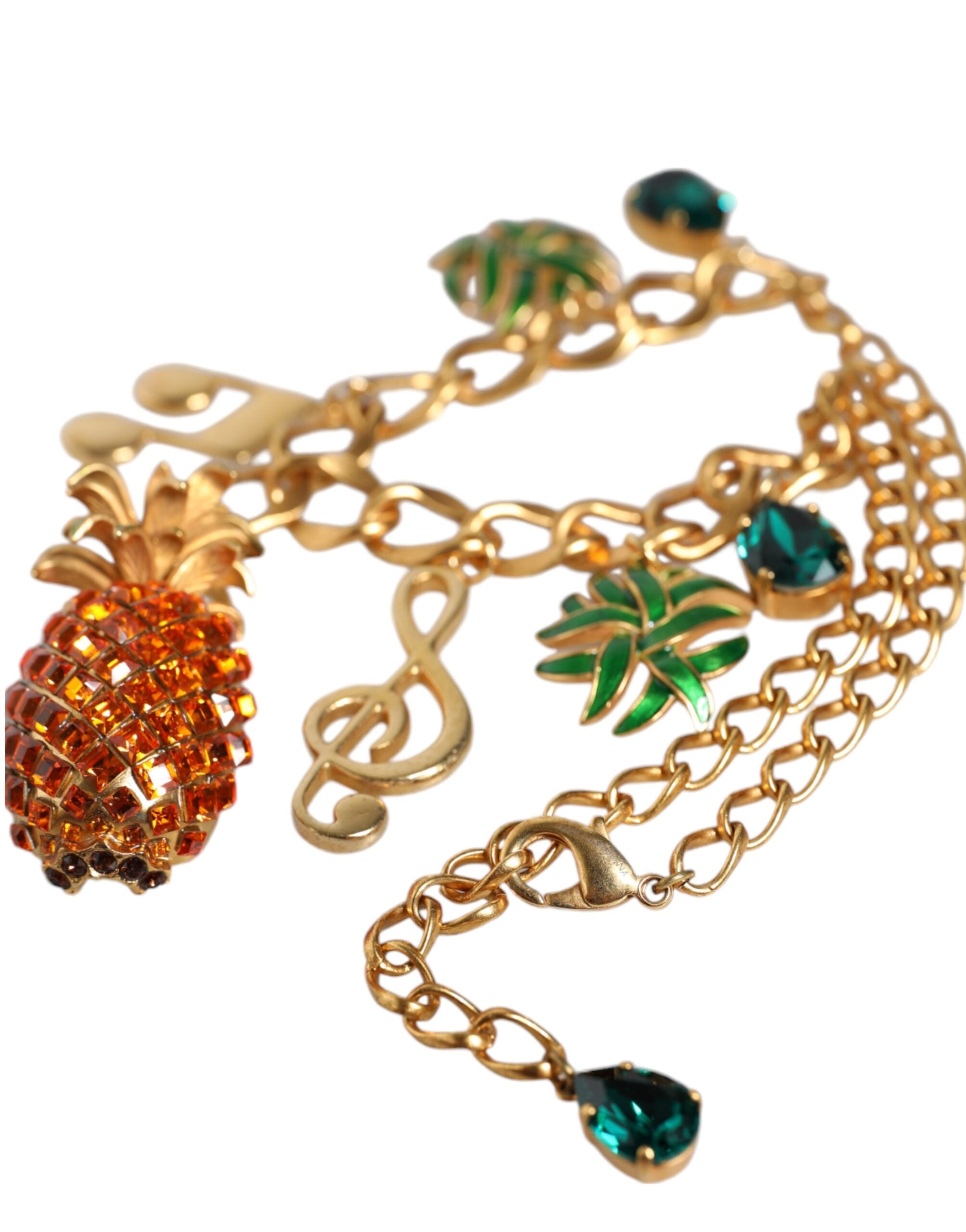 Dolce & Gabbana Tone Brass Chain Pineapple Crystal Musical Gold Necklace Glam Steals