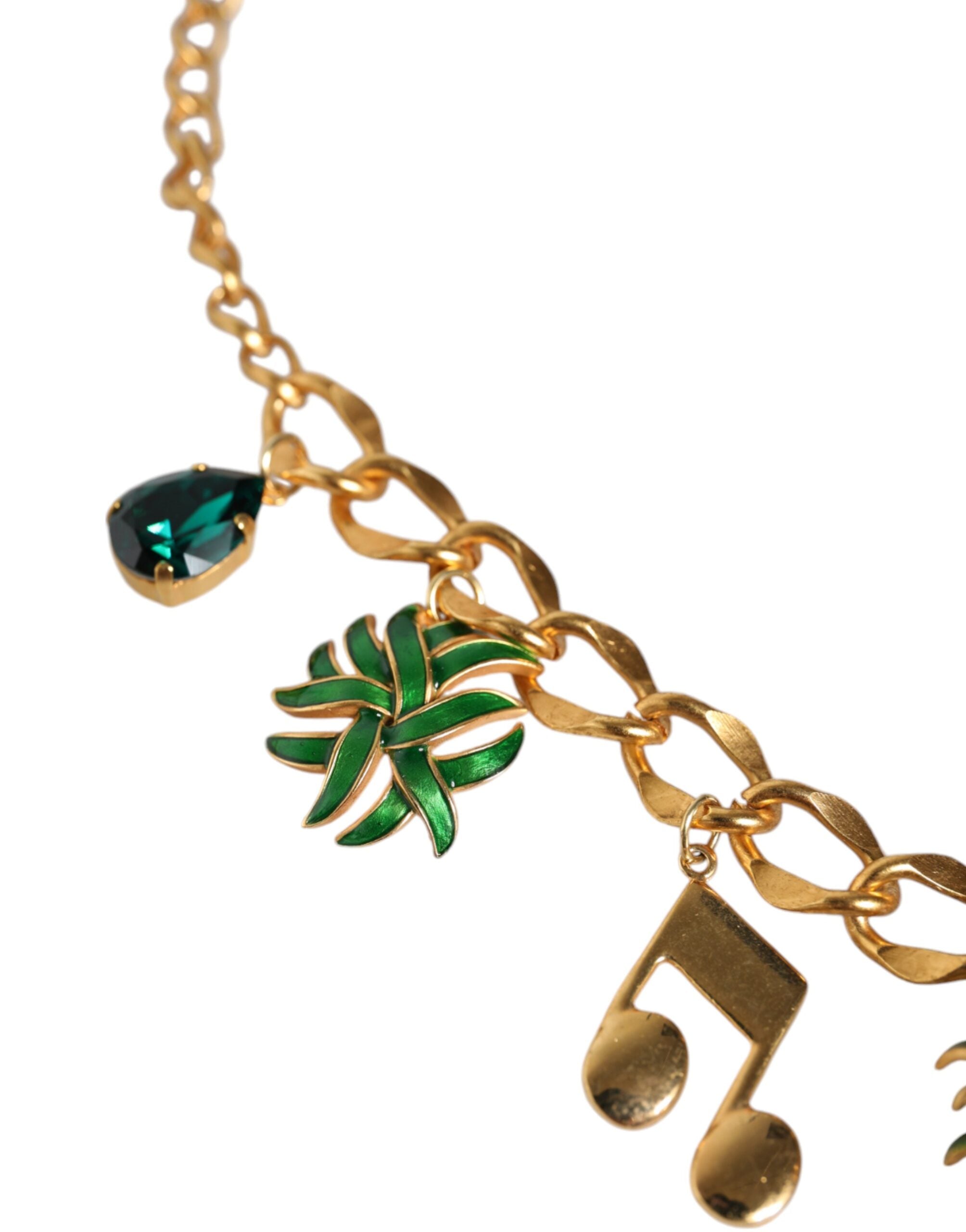 Dolce & Gabbana Tone Brass Chain Pineapple Crystal Musical Gold Necklace Glam Steals