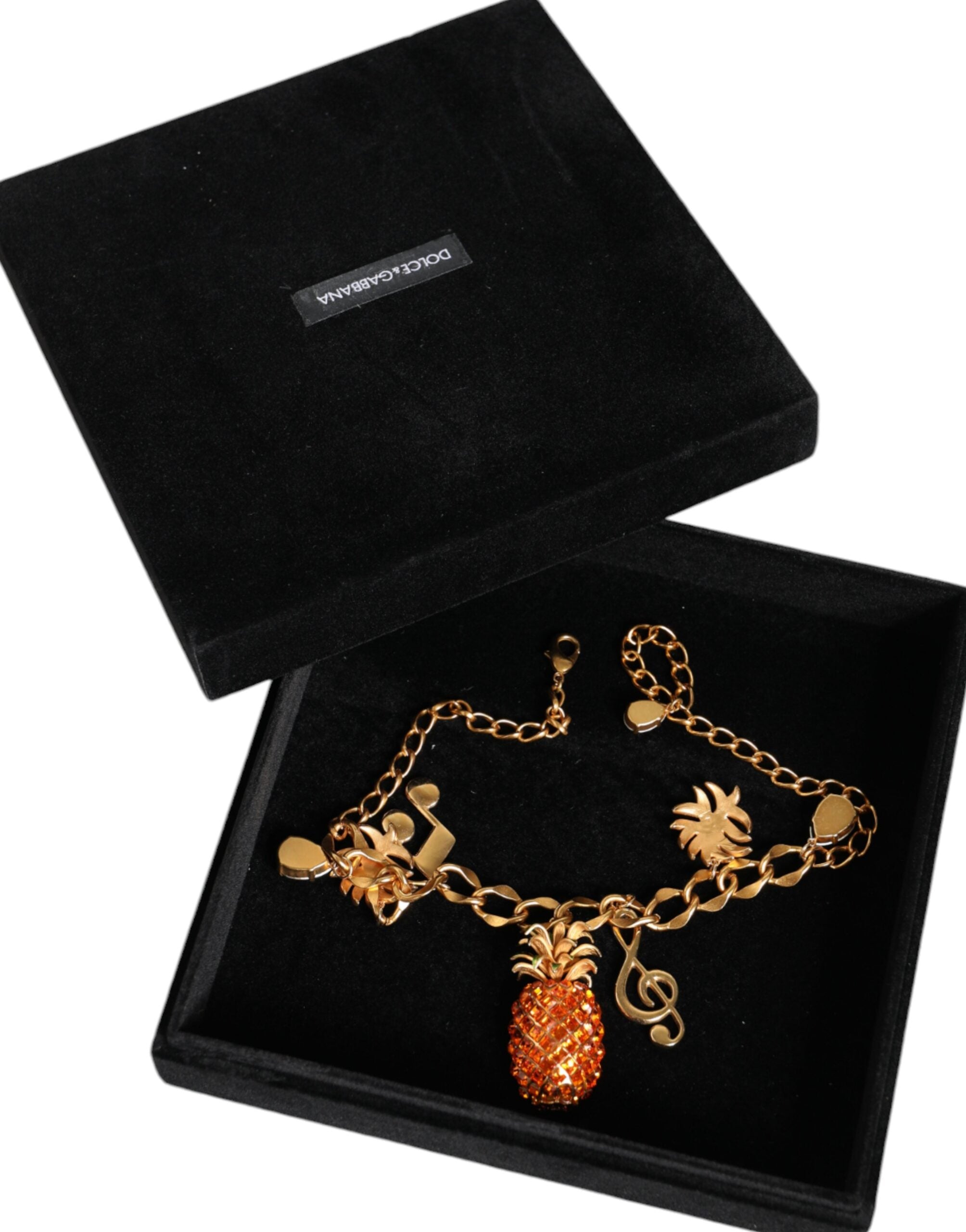 Dolce & Gabbana Tone Brass Chain Pineapple Crystal Musical Gold Necklace Glam Steals