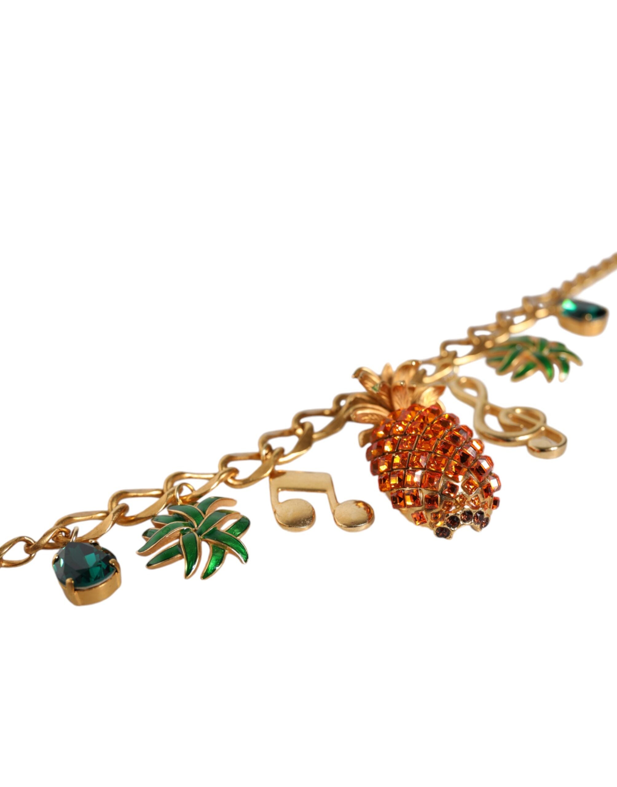 Dolce & Gabbana Tone Brass Chain Pineapple Crystal Musical Gold Necklace Glam Steals