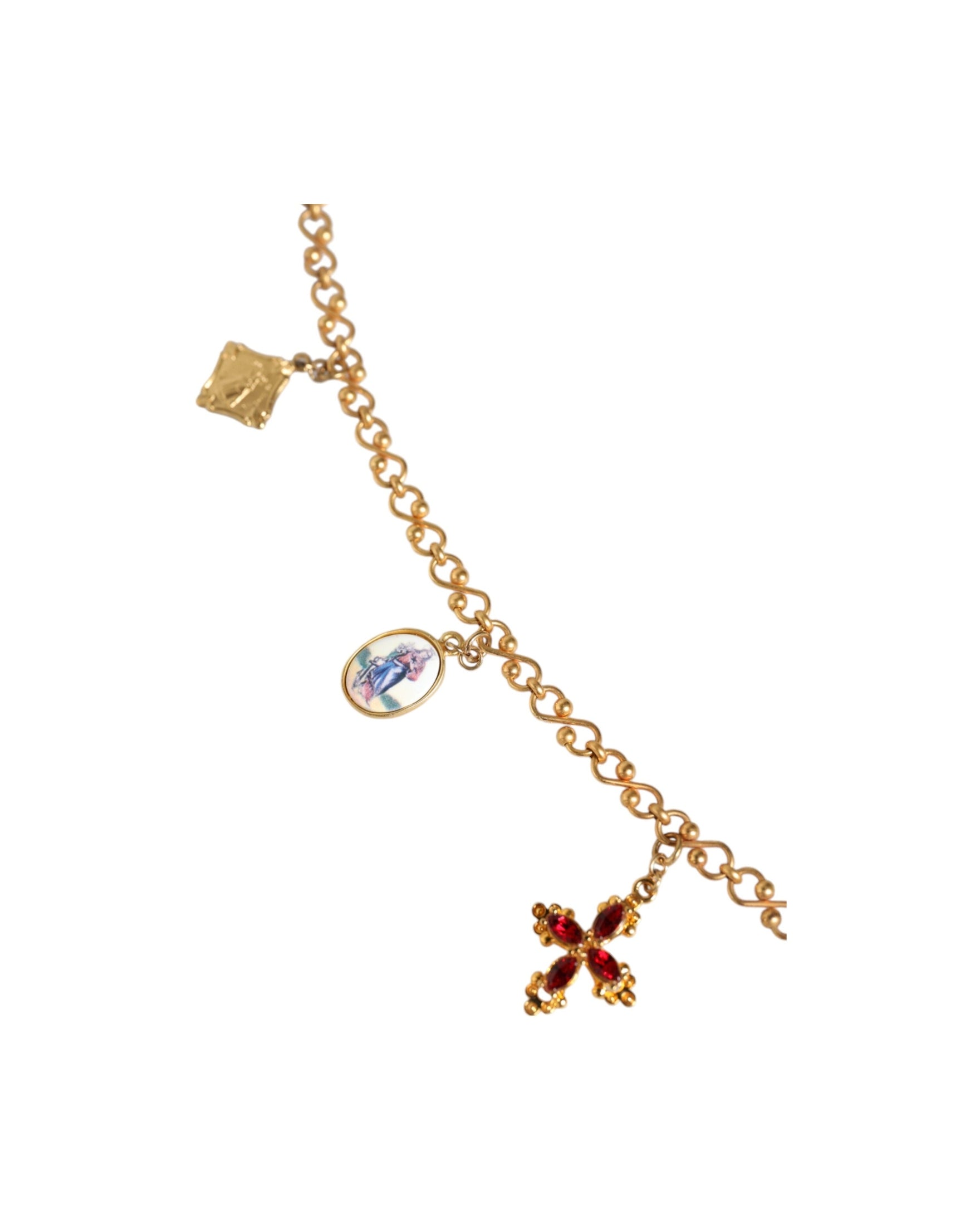 Dolce & Gabbana Tone Brass Chain Religious Cross Pendant Gold Necklace Glam Steals