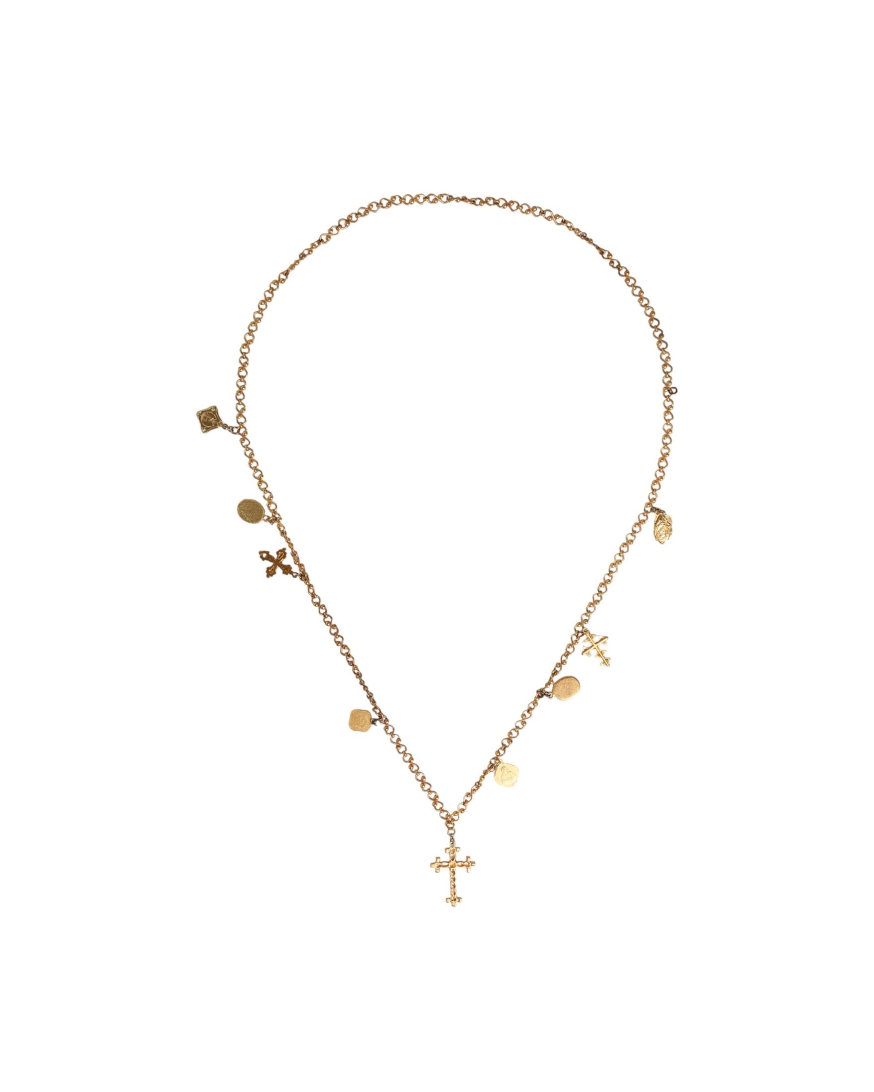 Dolce & Gabbana Tone Brass Chain Religious Cross Pendant Gold Necklace Glam Steals