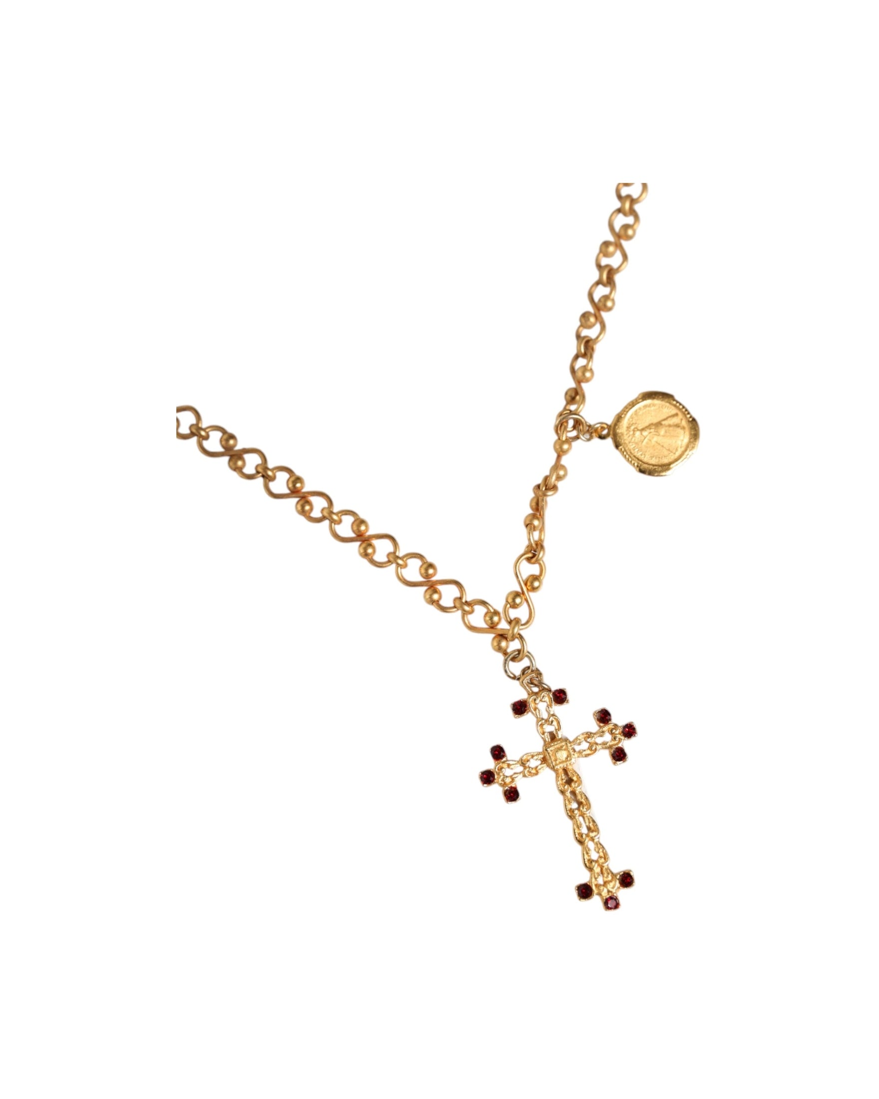 Dolce & Gabbana Tone Brass Chain Religious Cross Pendant Gold Necklace Glam Steals