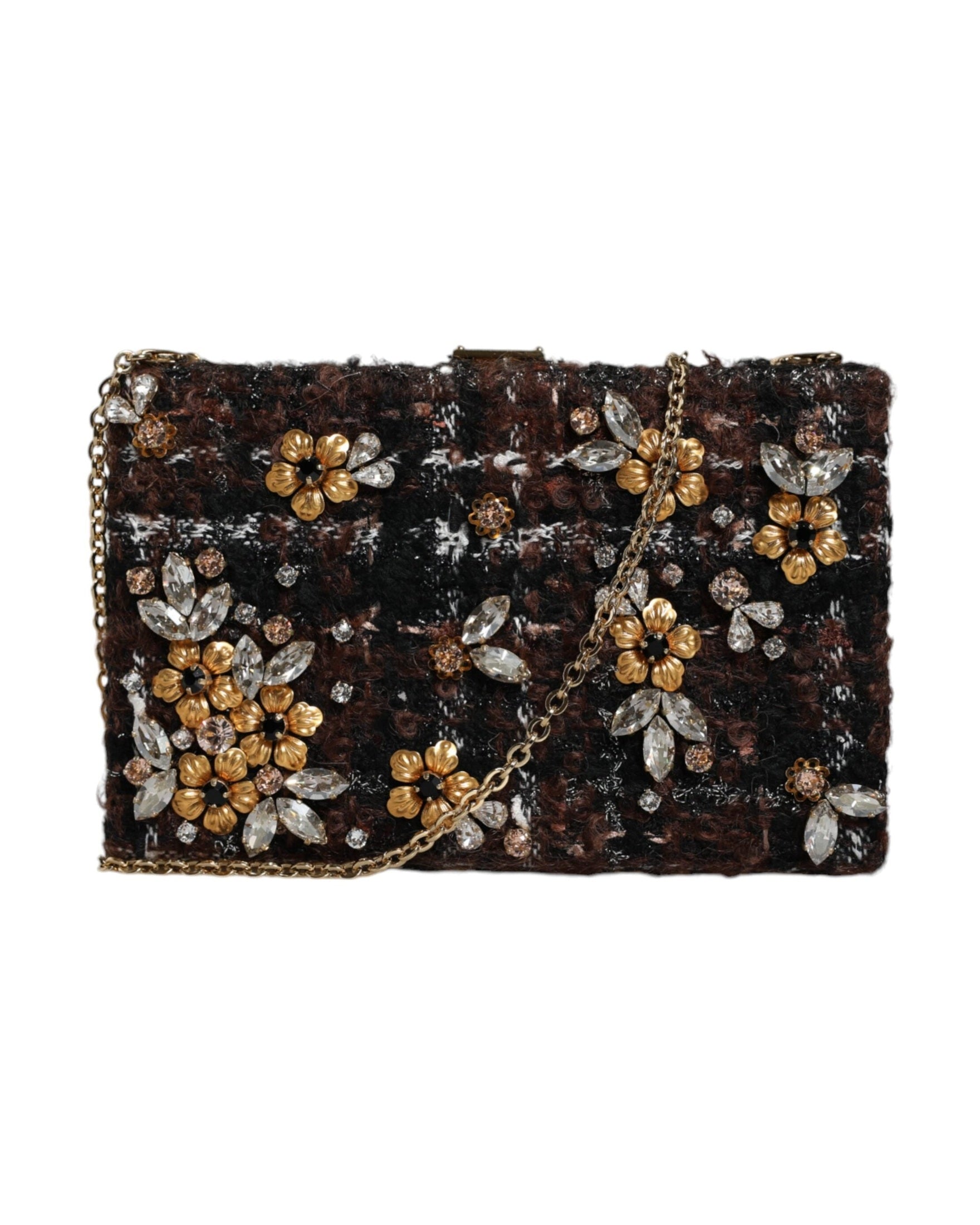 Dolce & Gabbana Tweed Floral Clutch Evening Party Purse Crossbody Multicolor Bag Glam Steals
