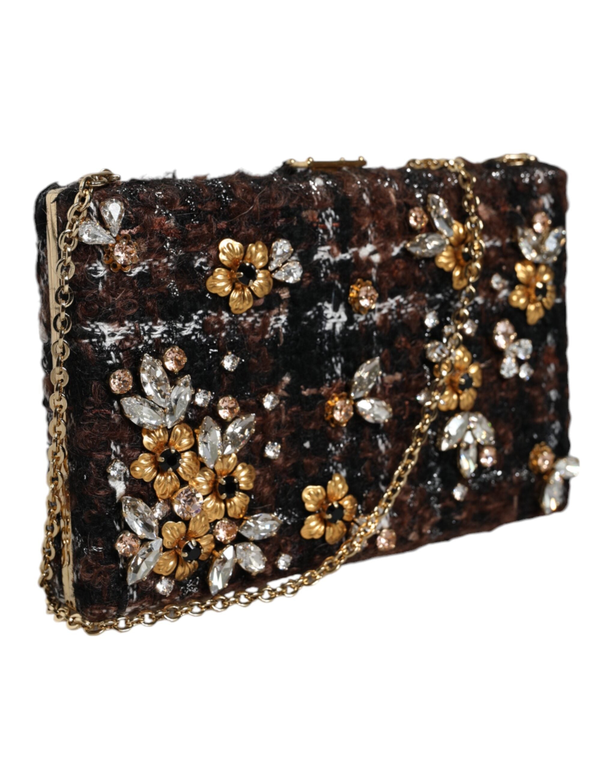 Dolce & Gabbana Tweed Floral Clutch Evening Party Purse Crossbody Multicolor Bag Glam Steals