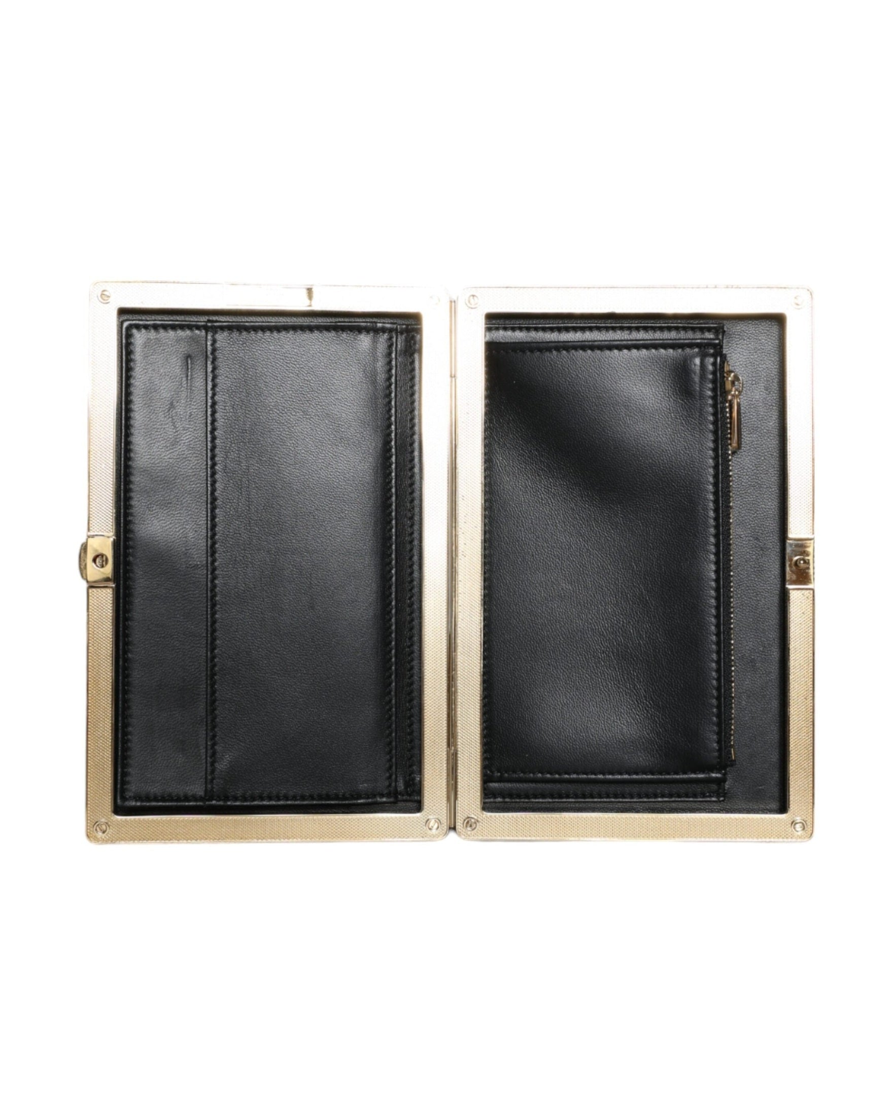 Dolce & Gabbana Velvet Frame Clutch Evening Party Purse Black Gold Bag Glam Steals