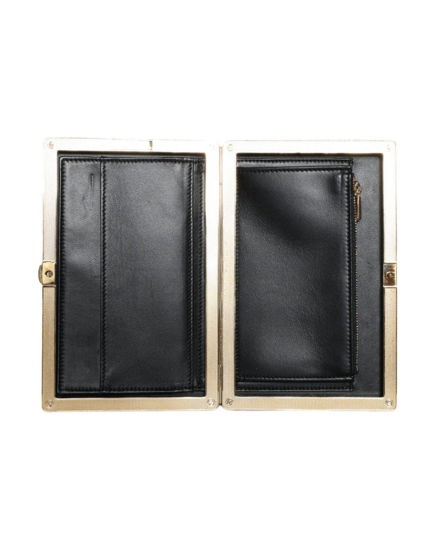 Dolce & Gabbana Velvet Frame Clutch Evening Party Purse Black Gold Bag Glam Steals
