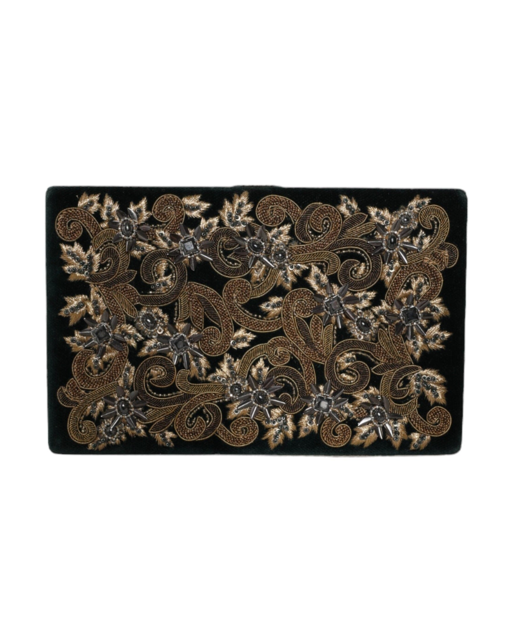 Dolce & Gabbana Velvet Frame Clutch Evening Party Purse Black Gold Bag Glam Steals