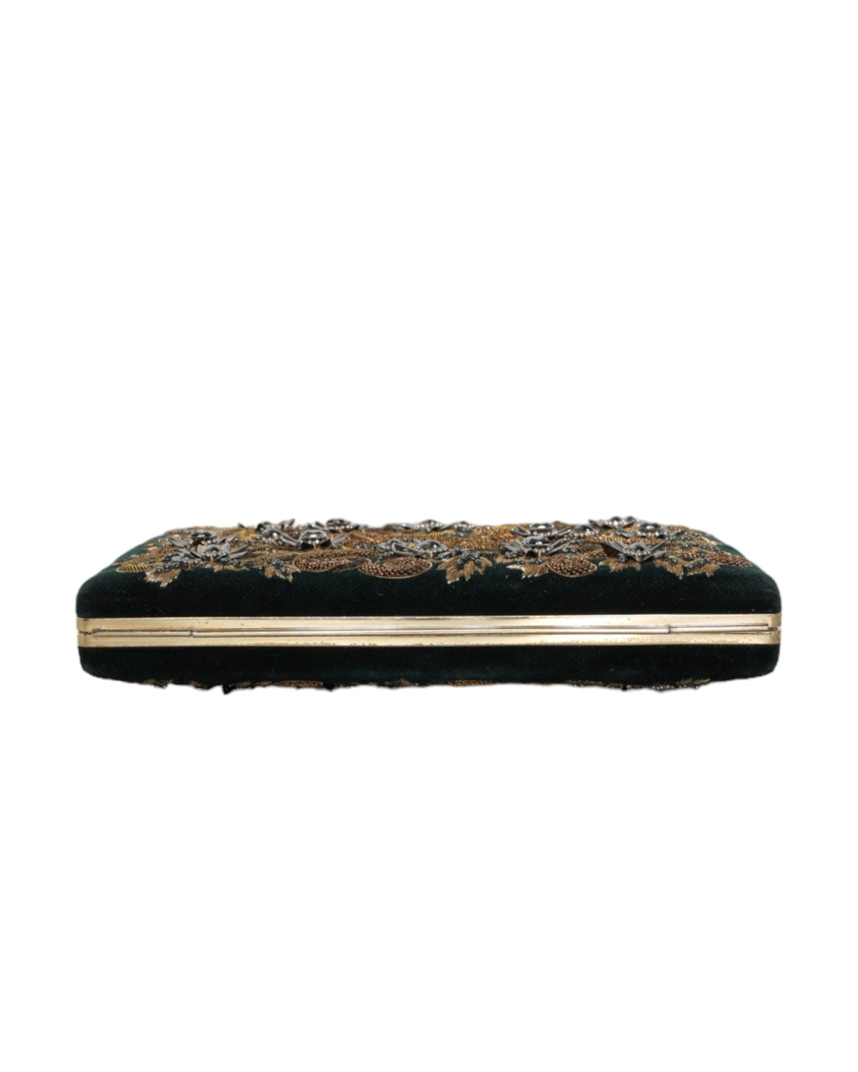 Dolce & Gabbana Velvet Frame Clutch Evening Party Purse Black Gold Bag Glam Steals