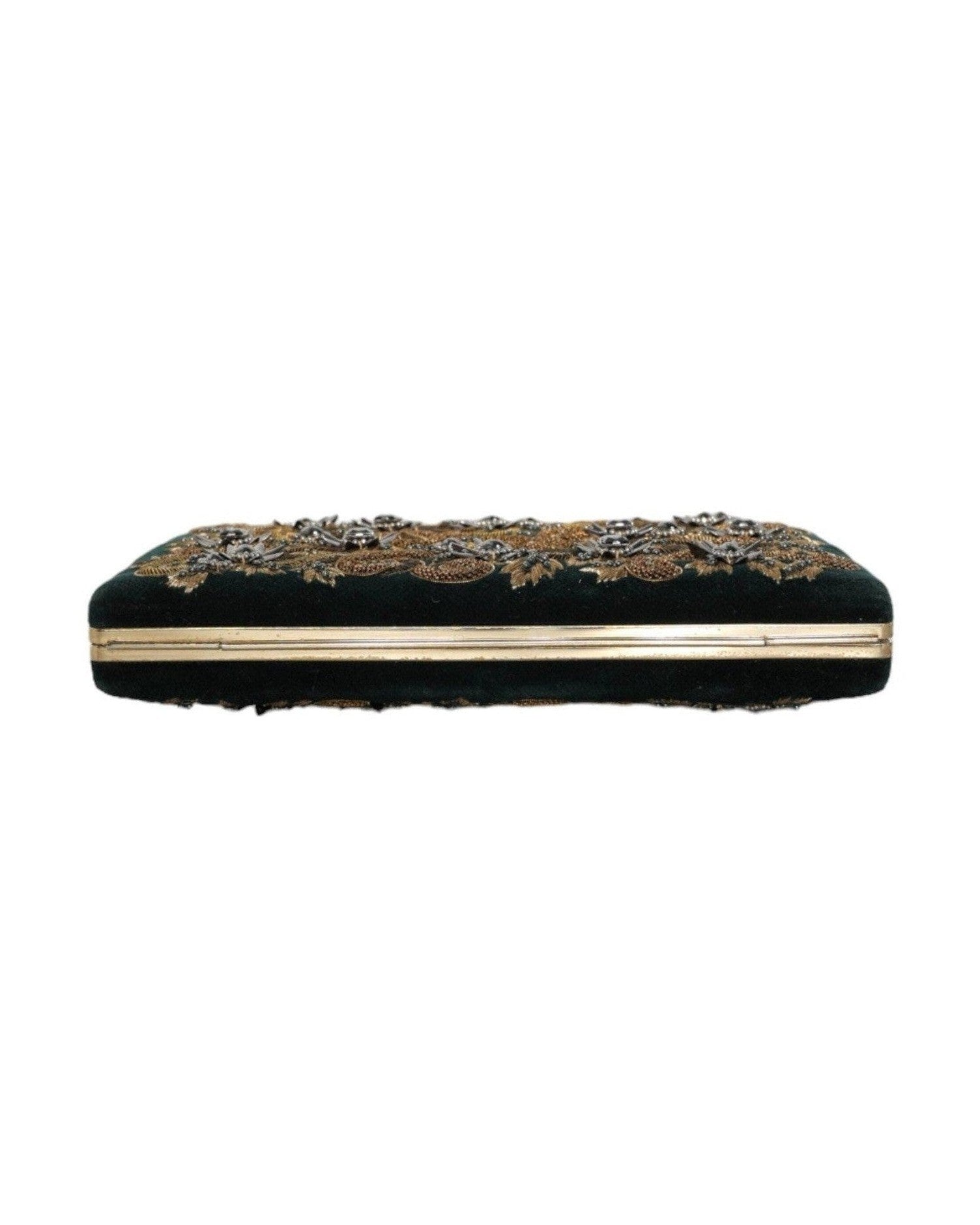 Dolce & Gabbana Velvet Frame Clutch Evening Party Purse Black Gold Bag Glam Steals