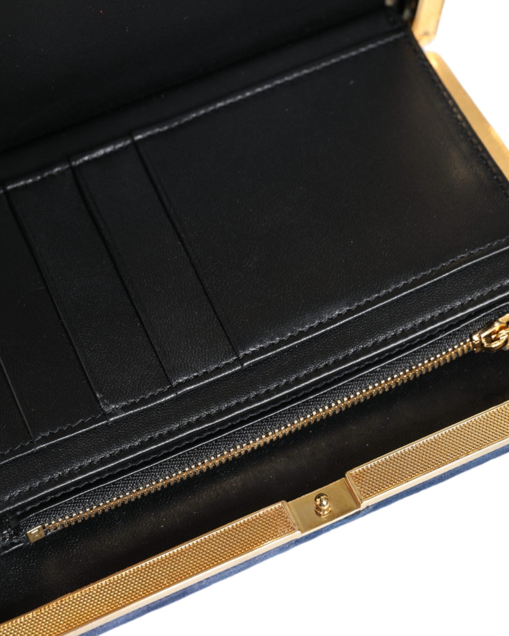 Dolce & Gabbana Velvet Frame Clutch Evening Party Purse Blue Gold Bag Glam Steals