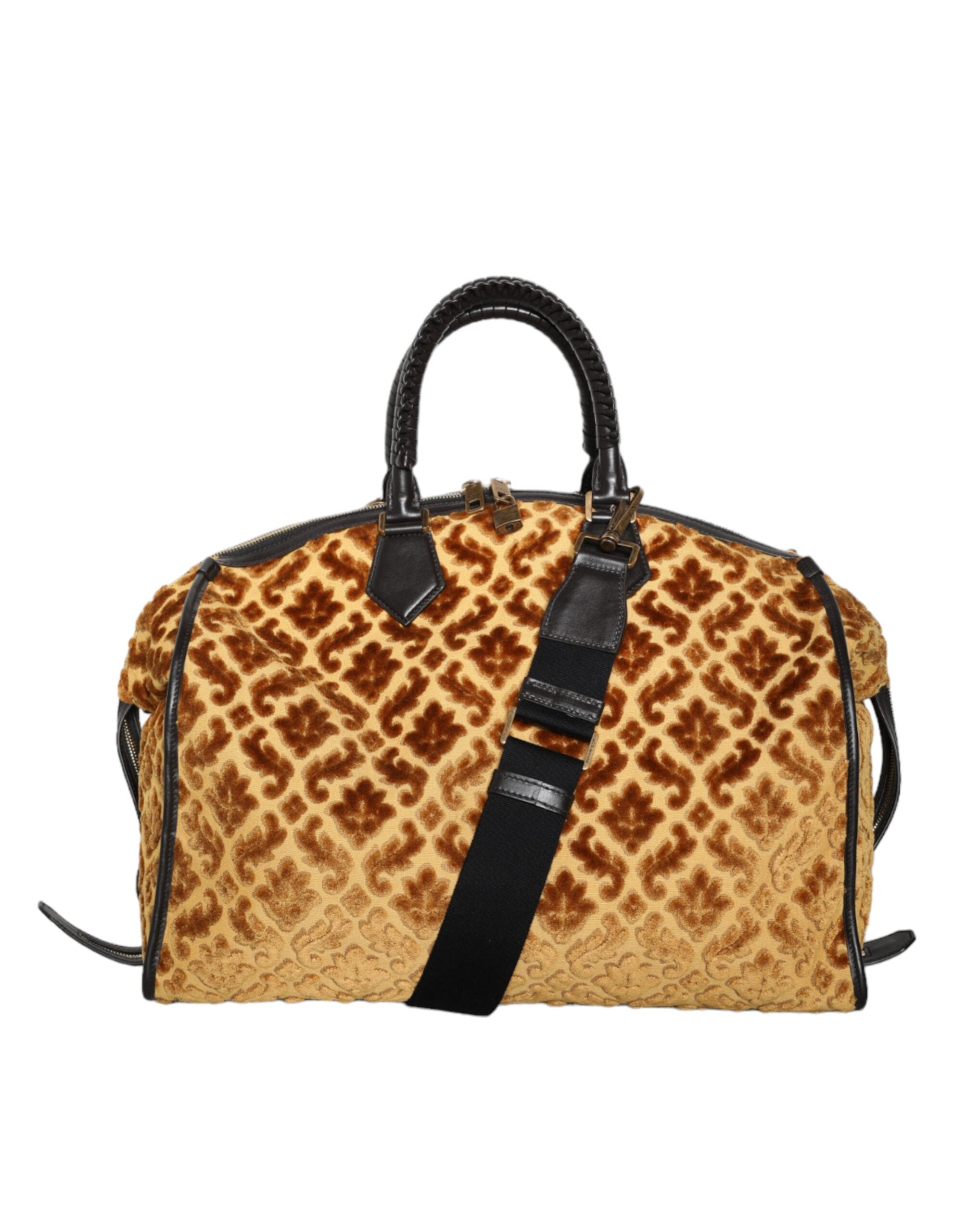 Dolce & Gabbana Velvet Top Handle Shoulder Duffle Women Beige Bag Glam Steals