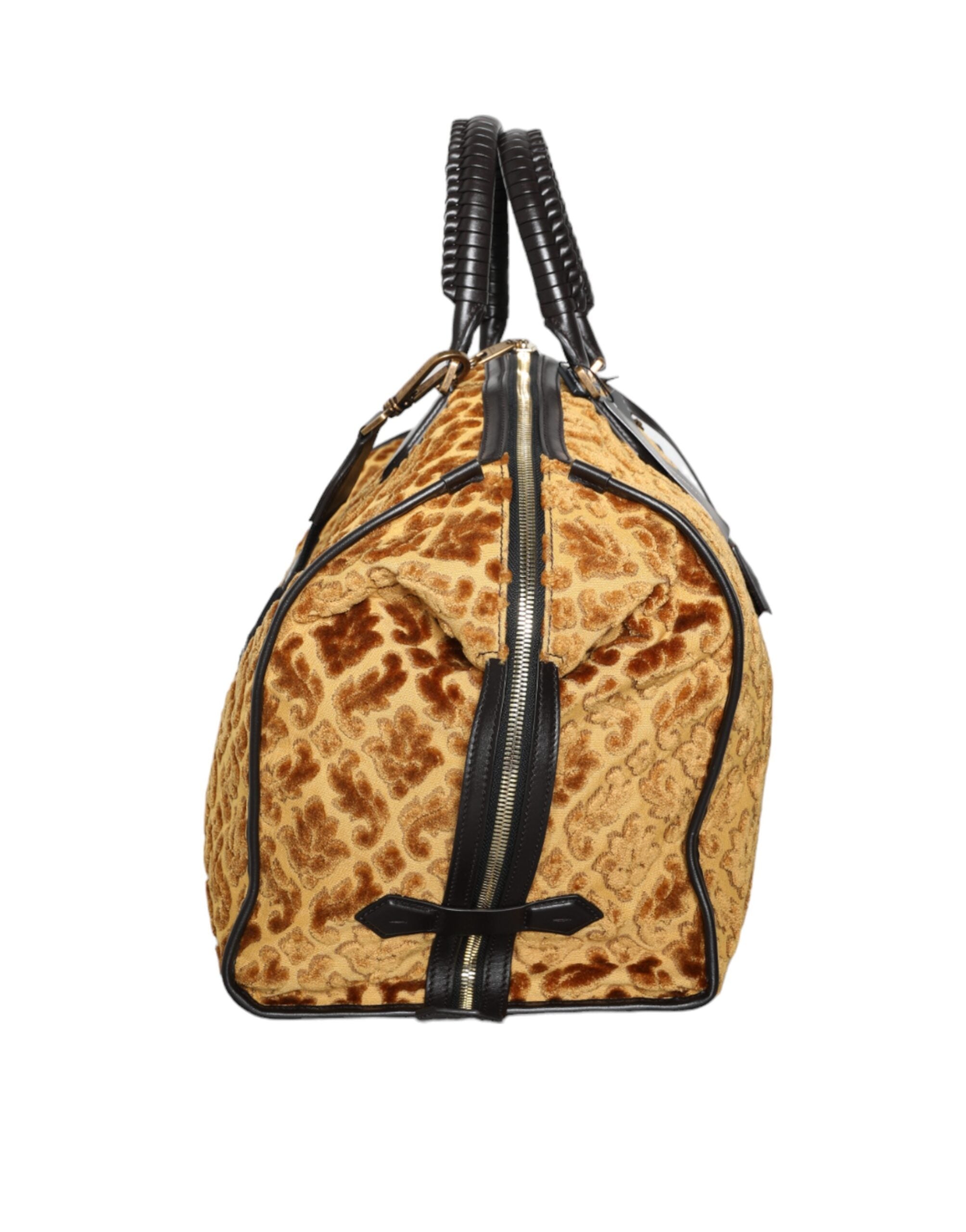 Dolce & Gabbana Velvet Top Handle Shoulder Duffle Women Beige Bag Glam Steals